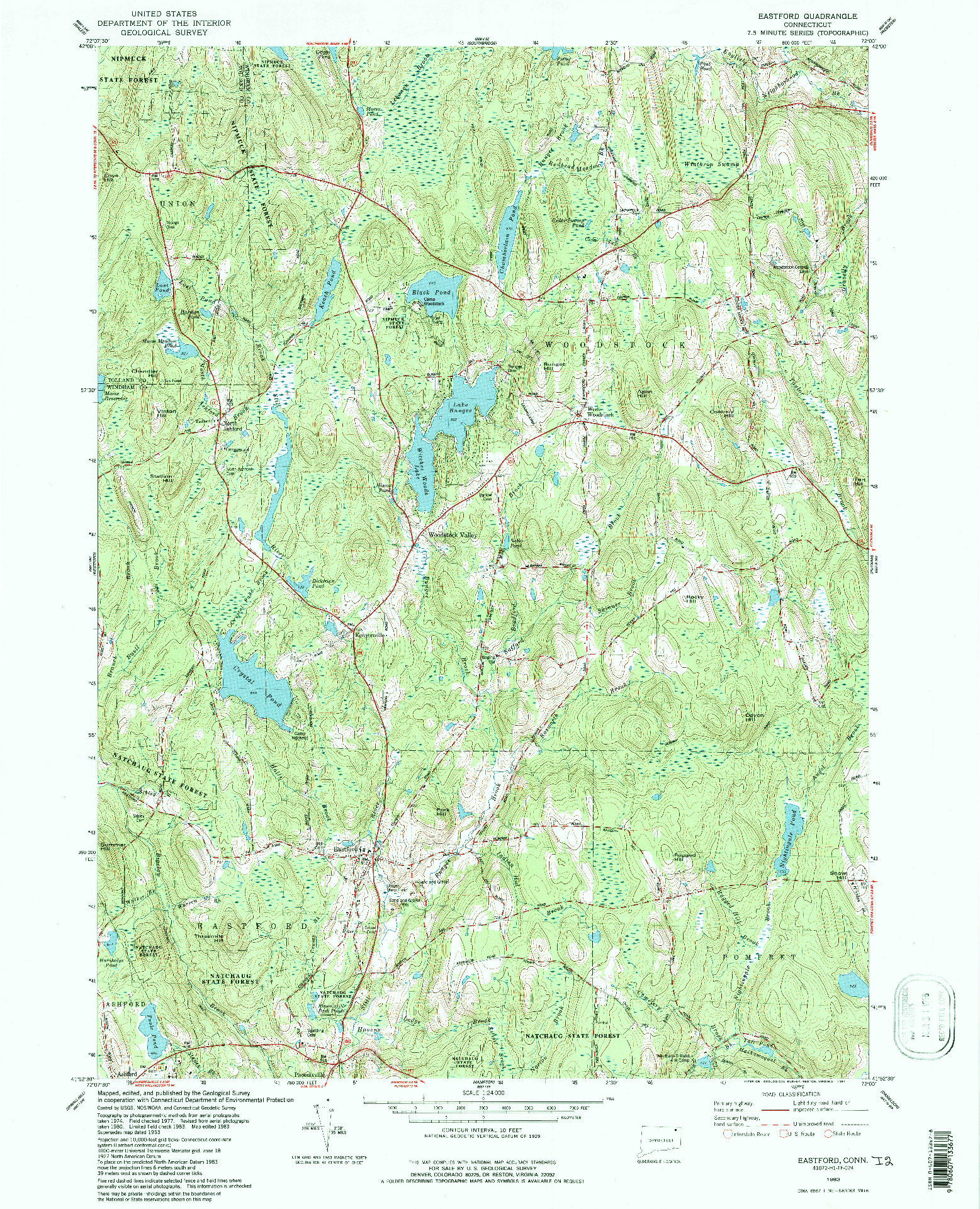 USGS 1:24000-SCALE QUADRANGLE FOR EASTFORD, CT 1983