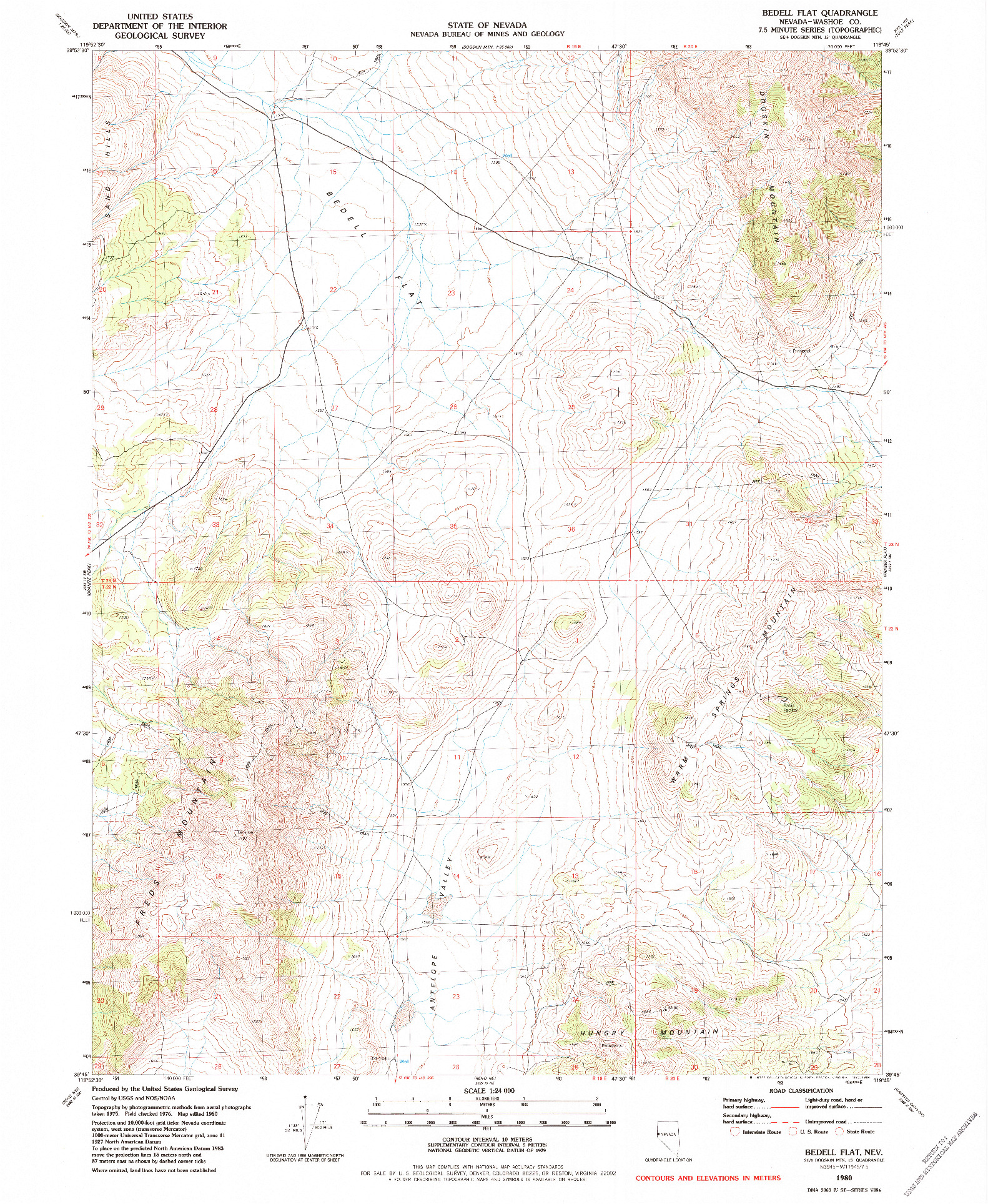 USGS 1:24000-SCALE QUADRANGLE FOR BEDELL FLAT, NV 1980
