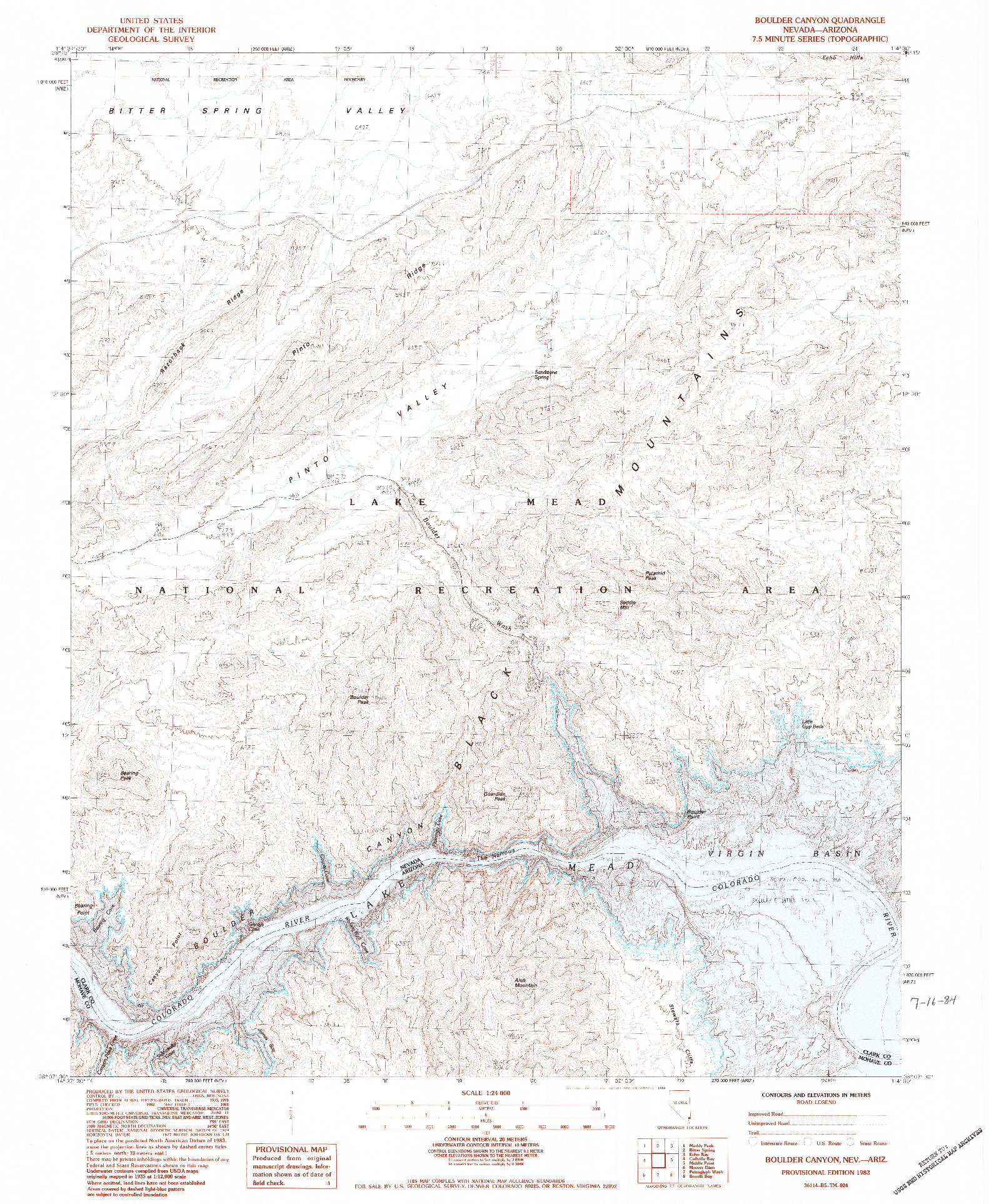USGS 1:24000-SCALE QUADRANGLE FOR BOULDER CANYON, NV 1983