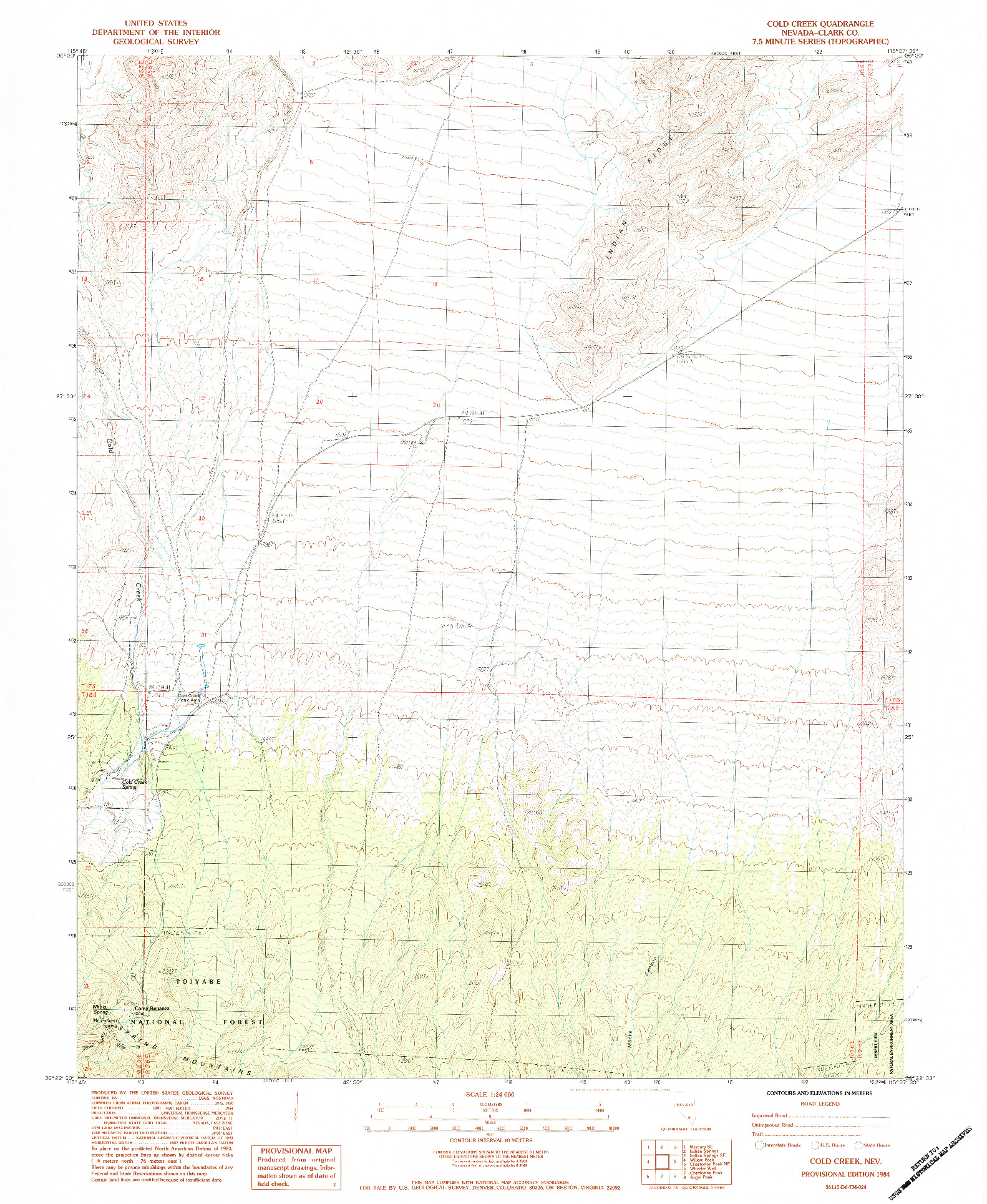 USGS 1:24000-SCALE QUADRANGLE FOR COLD CREEK, NV 1984