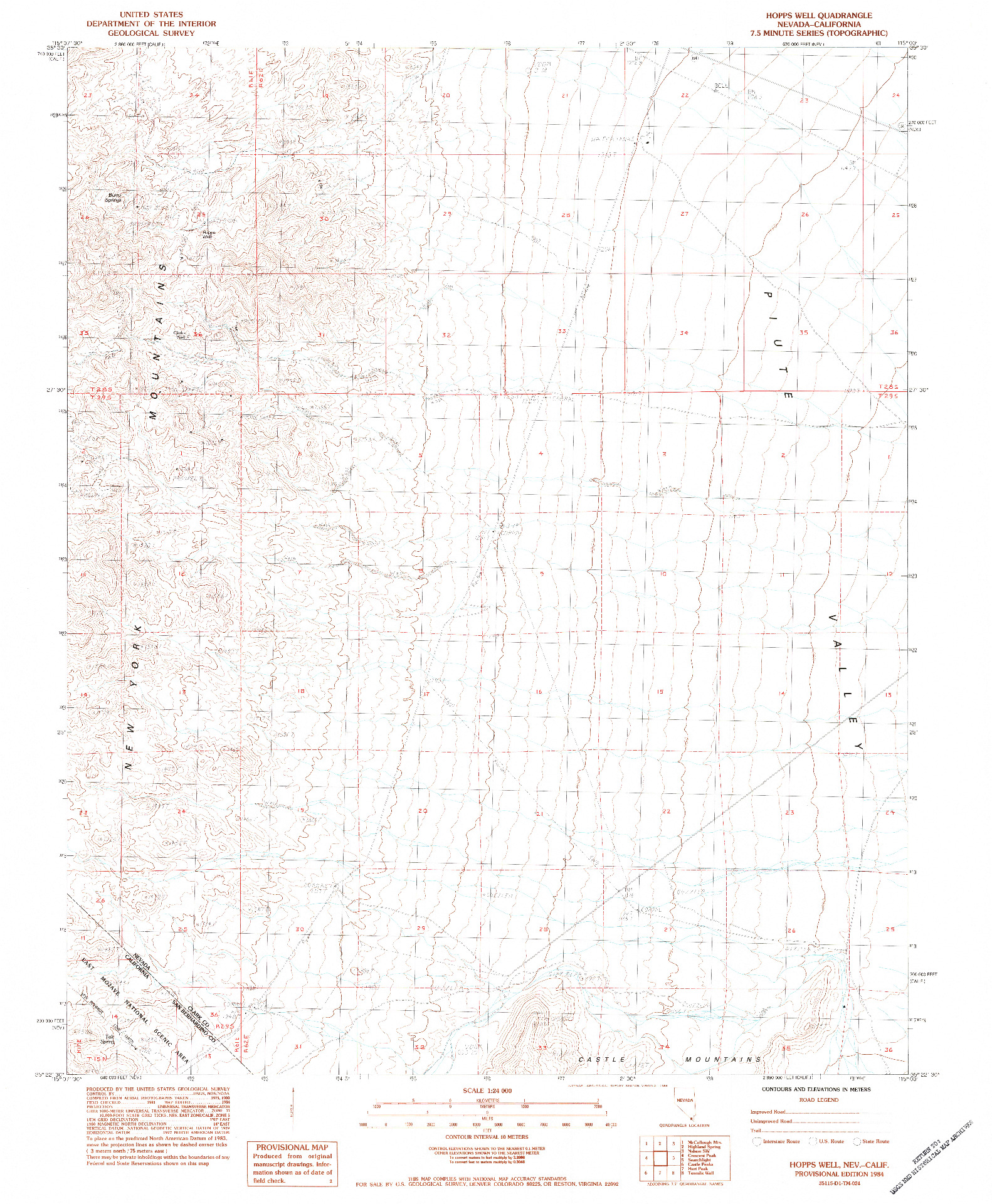 USGS 1:24000-SCALE QUADRANGLE FOR HOPPS WELL, NV 1984
