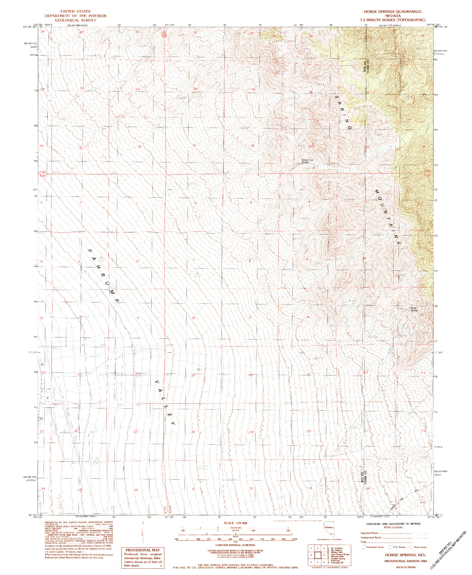 USGS 1:24000-SCALE QUADRANGLE FOR HORSE SPRINGS, NV 1984