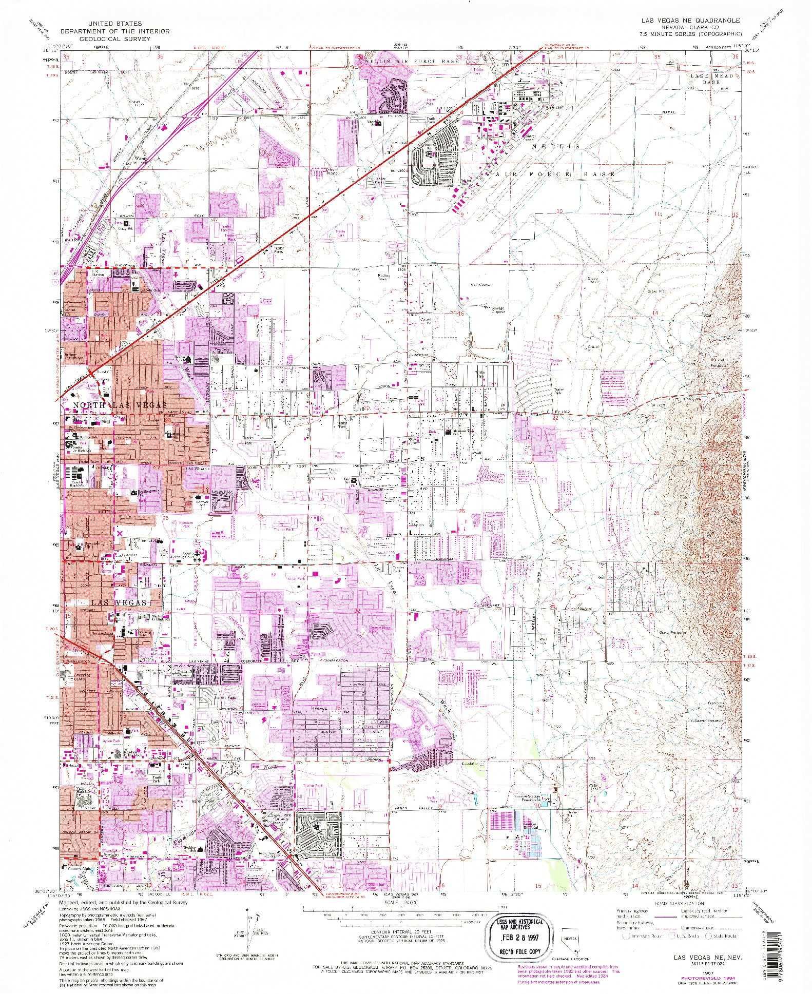 USGS 1:24000-SCALE QUADRANGLE FOR LAS VEGAS NE, NV 1967