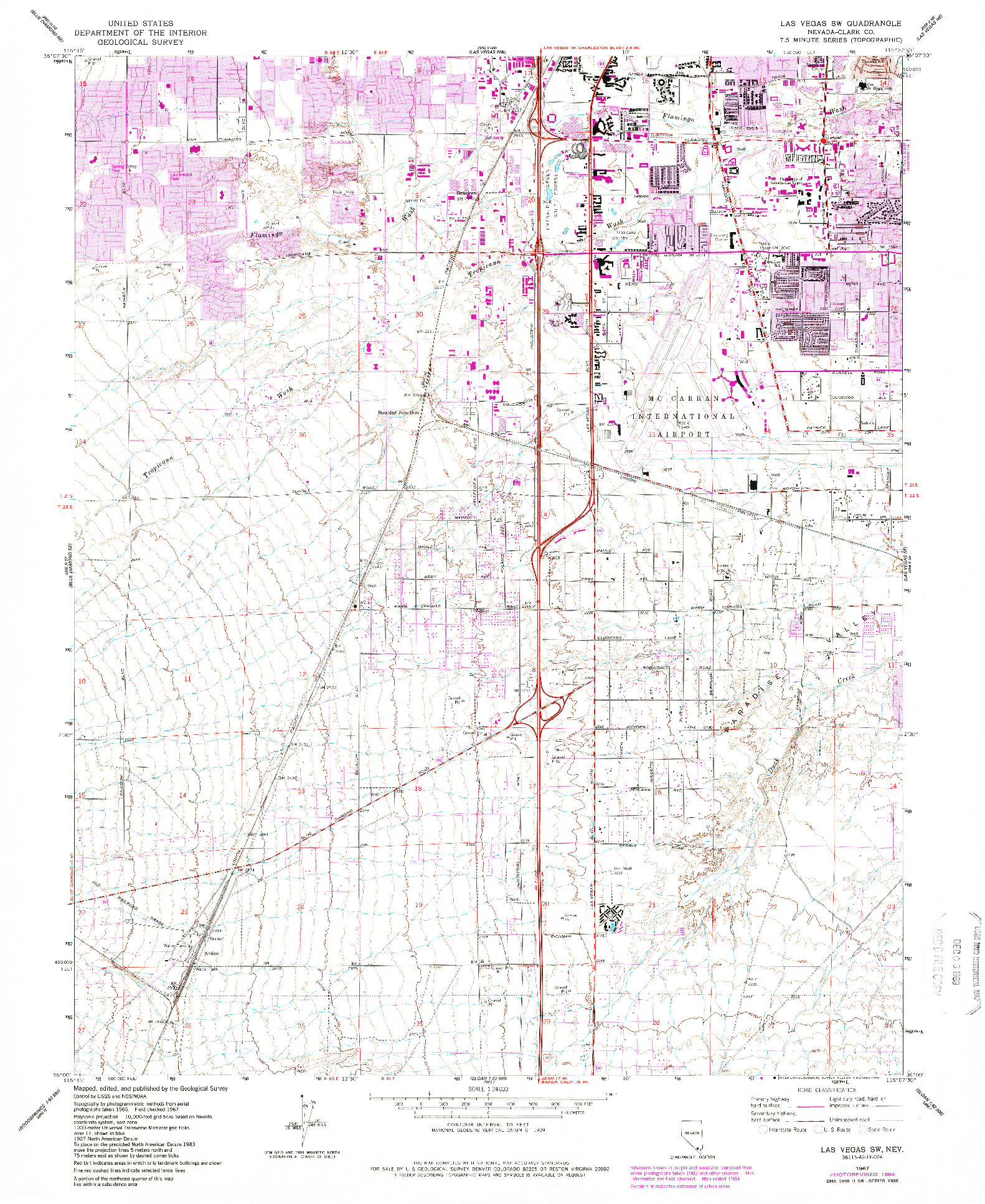 USGS 1:24000-SCALE QUADRANGLE FOR LAS VEGAS SW, NV 1967