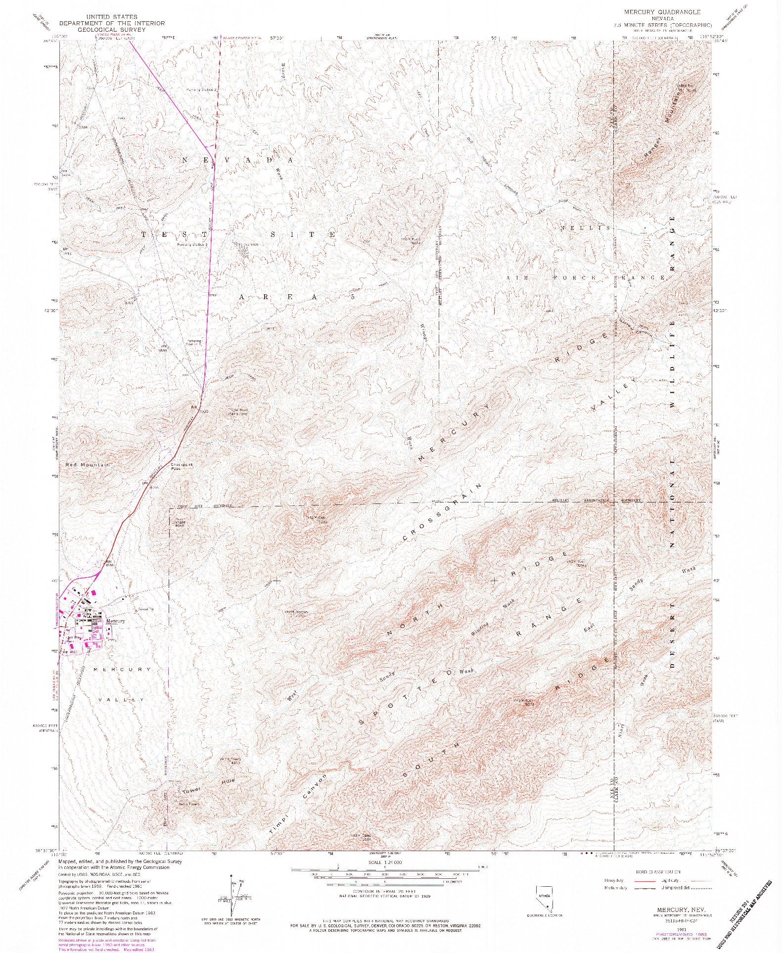 USGS 1:24000-SCALE QUADRANGLE FOR MERCURY, NV 1961