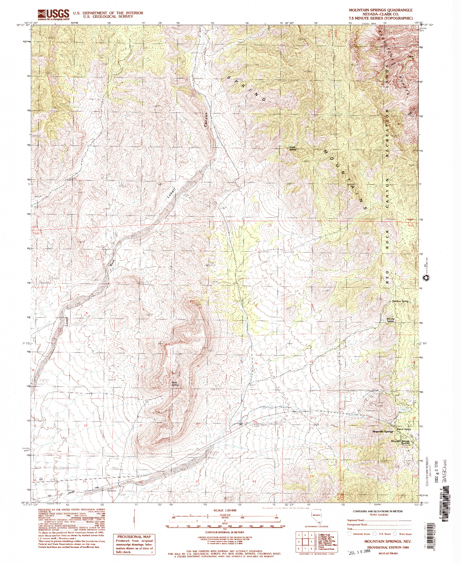 USGS 1:24000-SCALE QUADRANGLE FOR MOUNTAIN SPRINGS, NV 1984