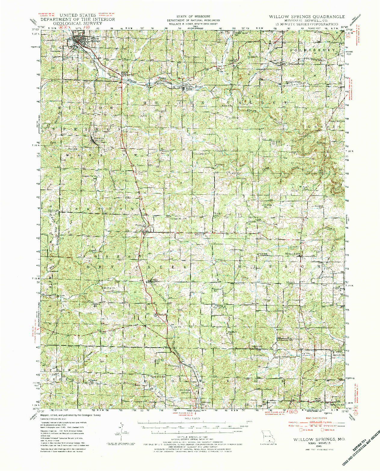 USGS 1:62500-SCALE QUADRANGLE FOR WILLOW SPRINGS, MO 1945