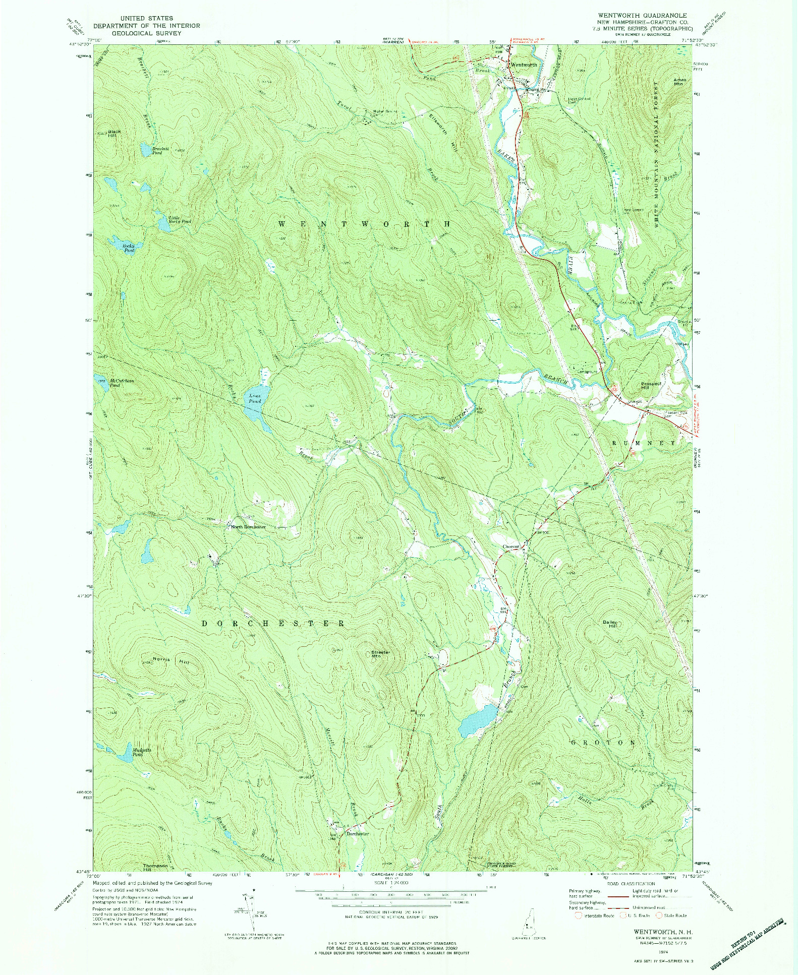 USGS 1:24000-SCALE QUADRANGLE FOR WENTWORTH, NH 1974