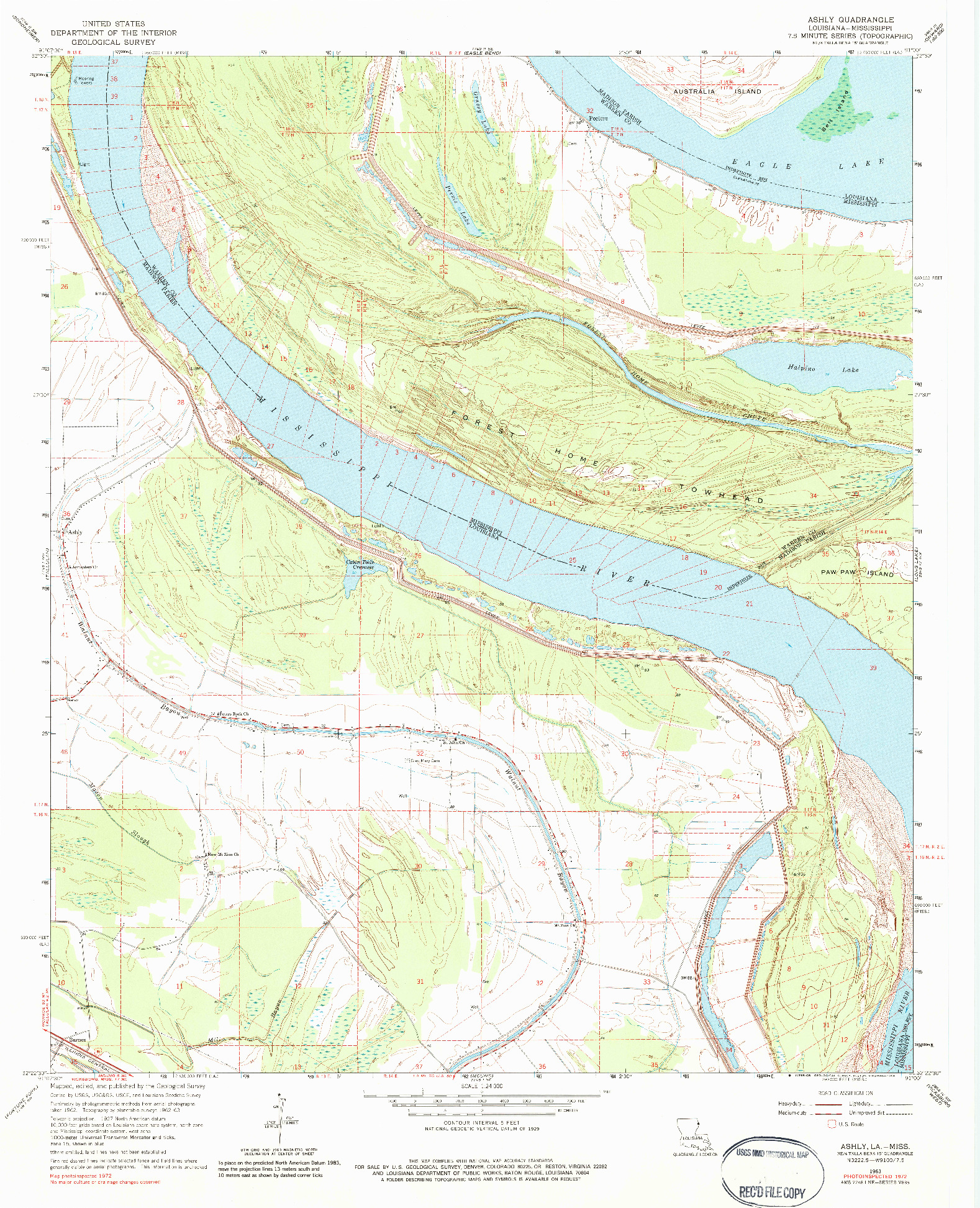 USGS 1:24000-SCALE QUADRANGLE FOR ASHLY, LA 1963