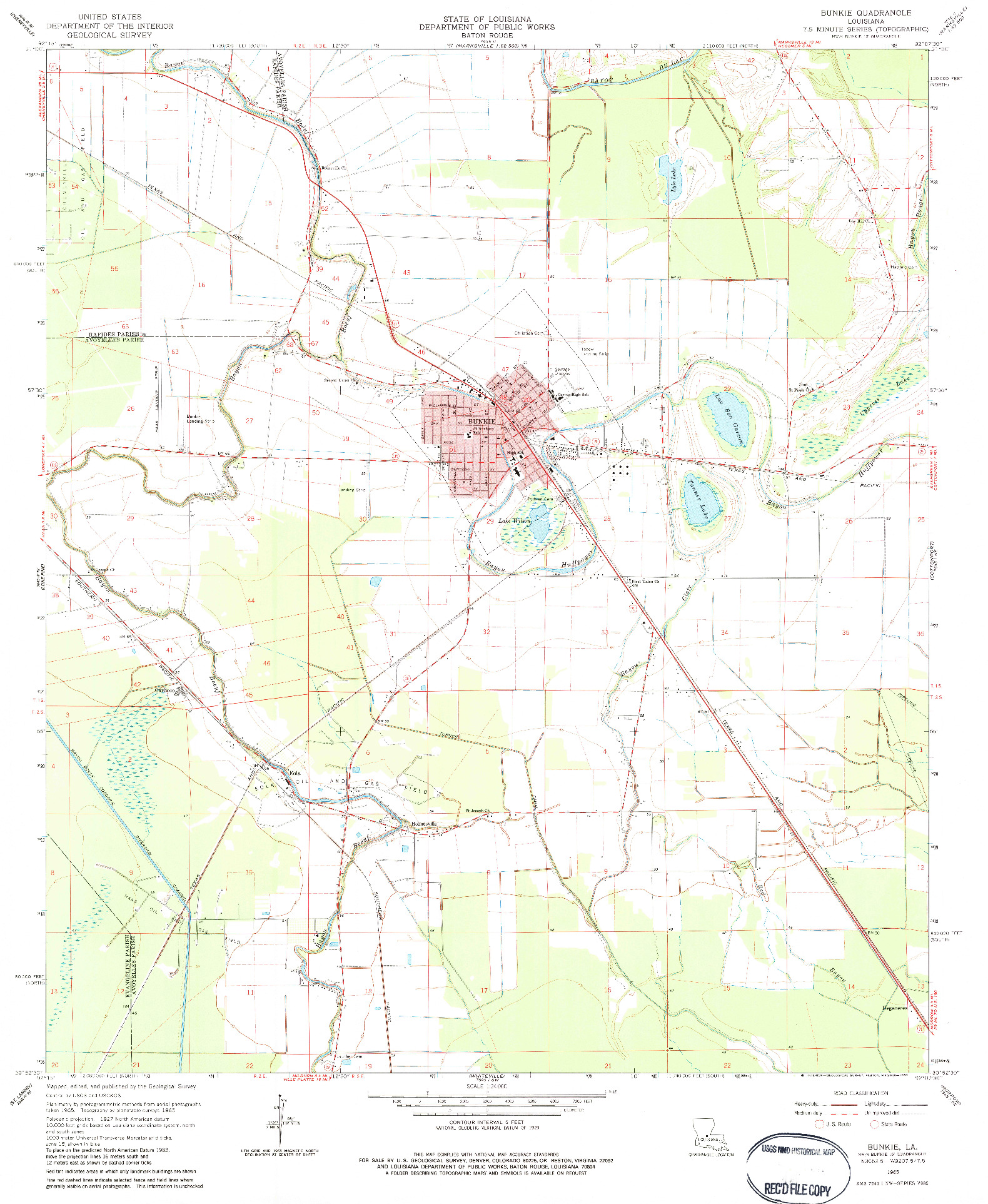 USGS 1:24000-SCALE QUADRANGLE FOR BUNKIE, LA 1965