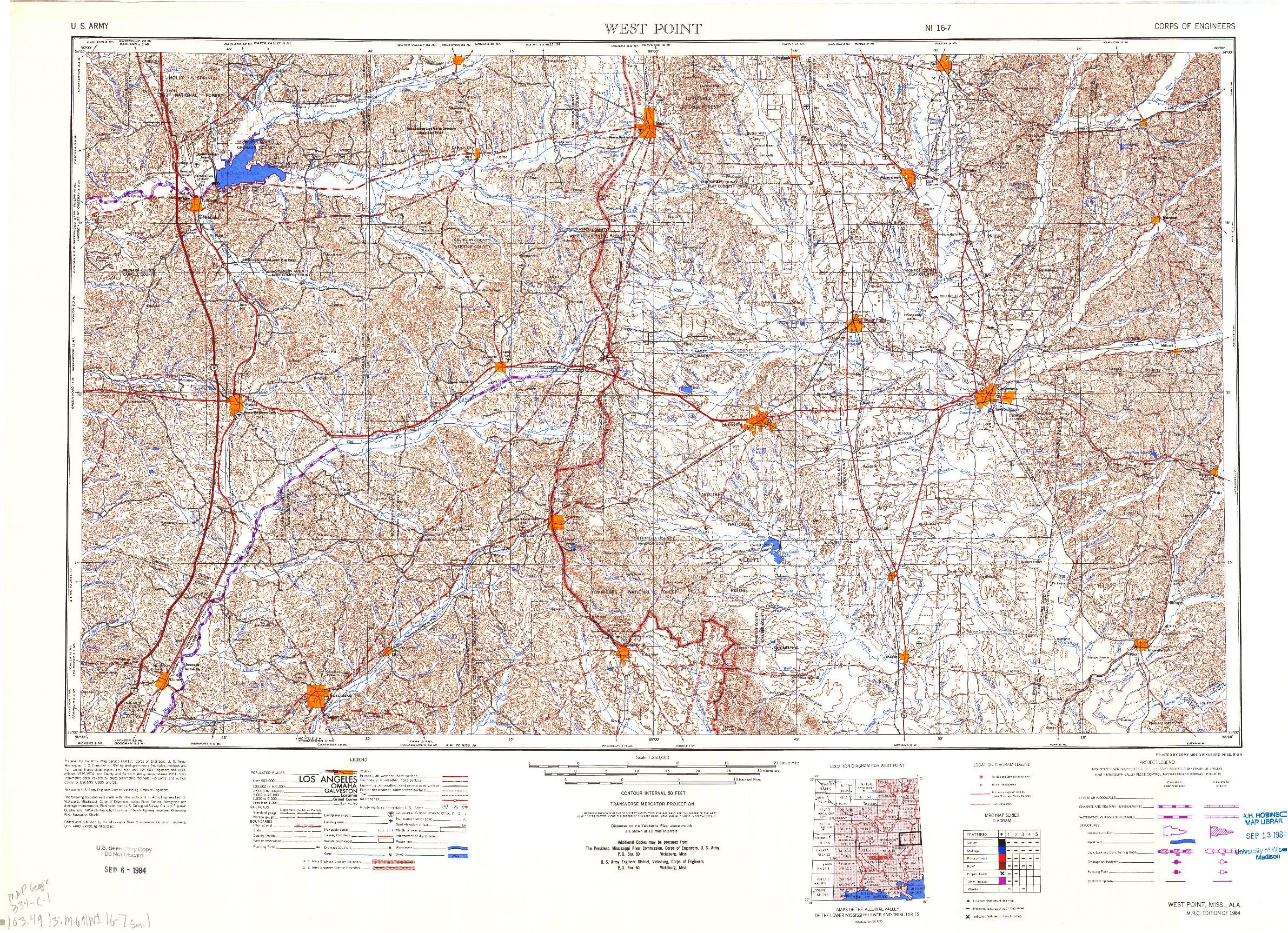 USGS 1:250000-SCALE QUADRANGLE FOR WEST POINT, MS 1984