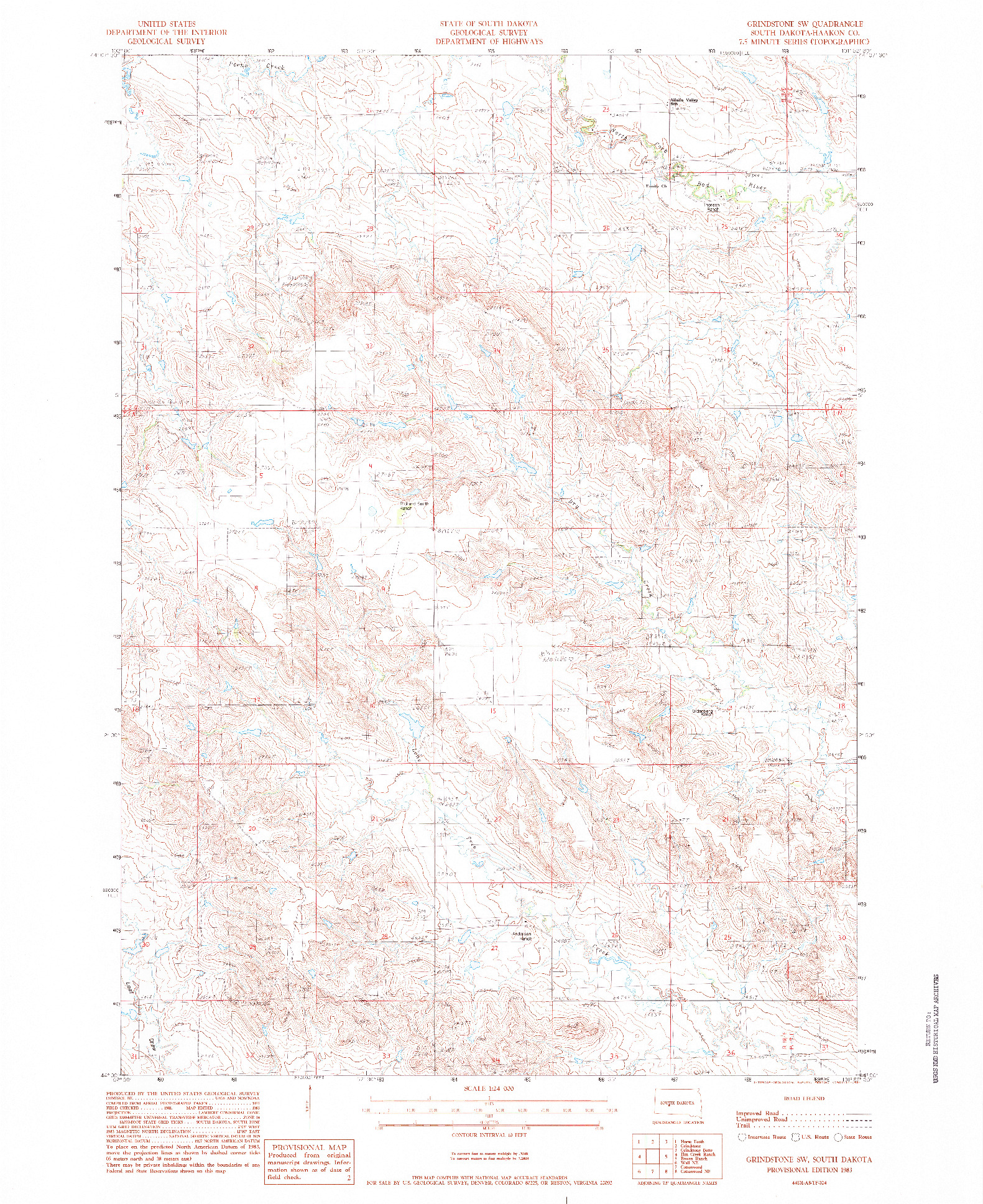 USGS 1:24000-SCALE QUADRANGLE FOR GRINDSTONE SW, SD 1983