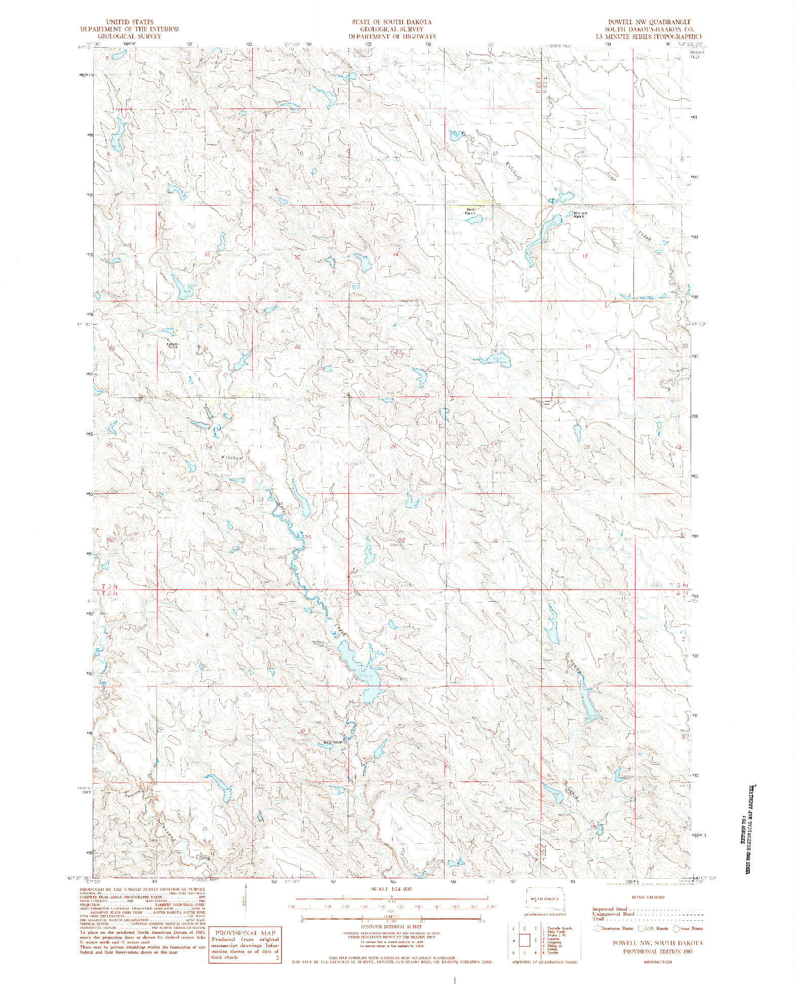 USGS 1:24000-SCALE QUADRANGLE FOR POWELL NW, SD 1983