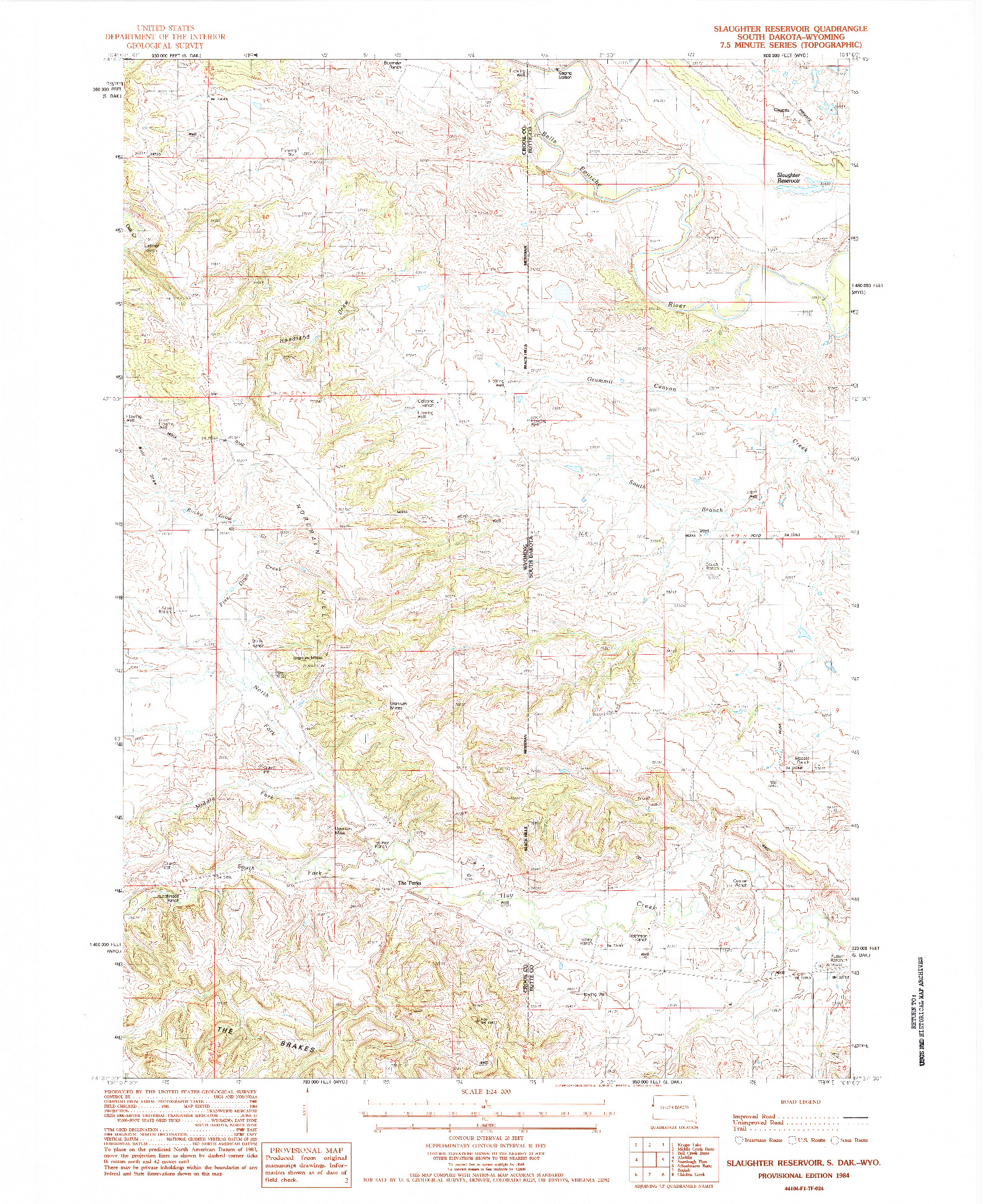 USGS 1:24000-SCALE QUADRANGLE FOR SLAUGHTER RESERVOIR, SD 1984