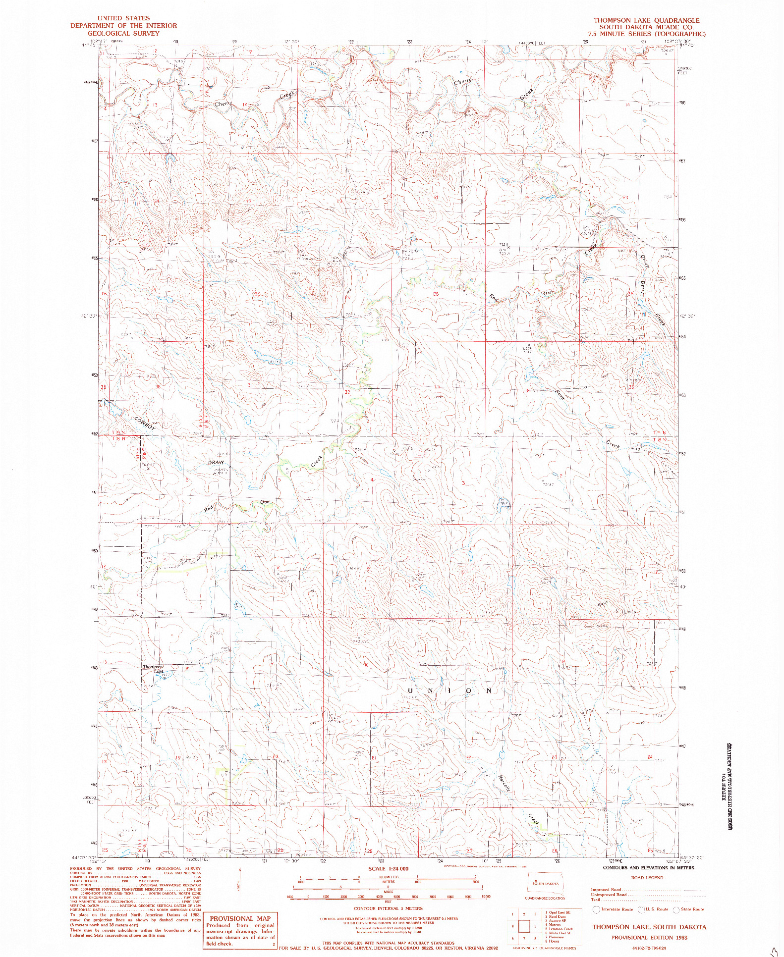 USGS 1:24000-SCALE QUADRANGLE FOR THOMPSON LAKE, SD 1983