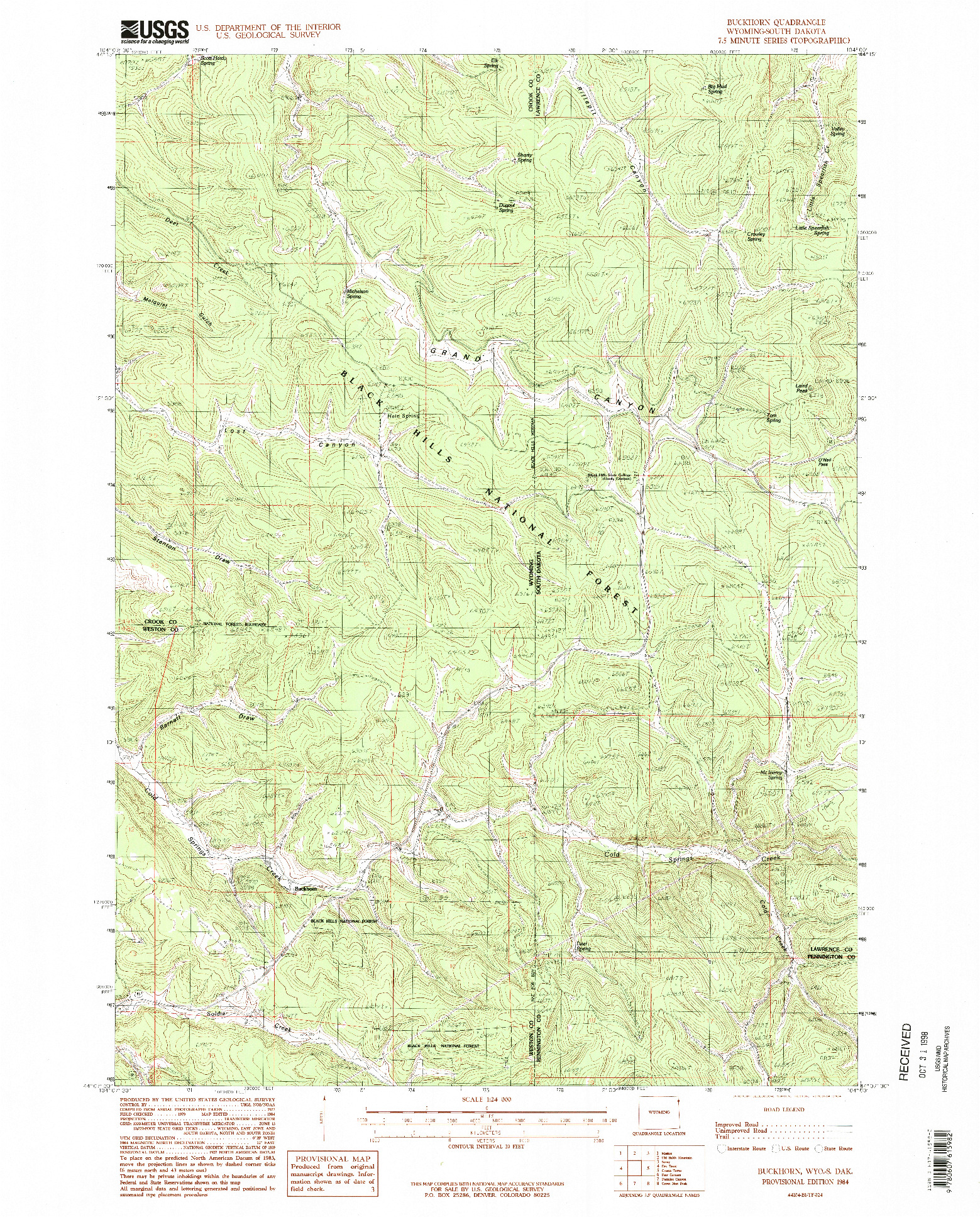 USGS 1:24000-SCALE QUADRANGLE FOR BUCKHORN, WY 1984