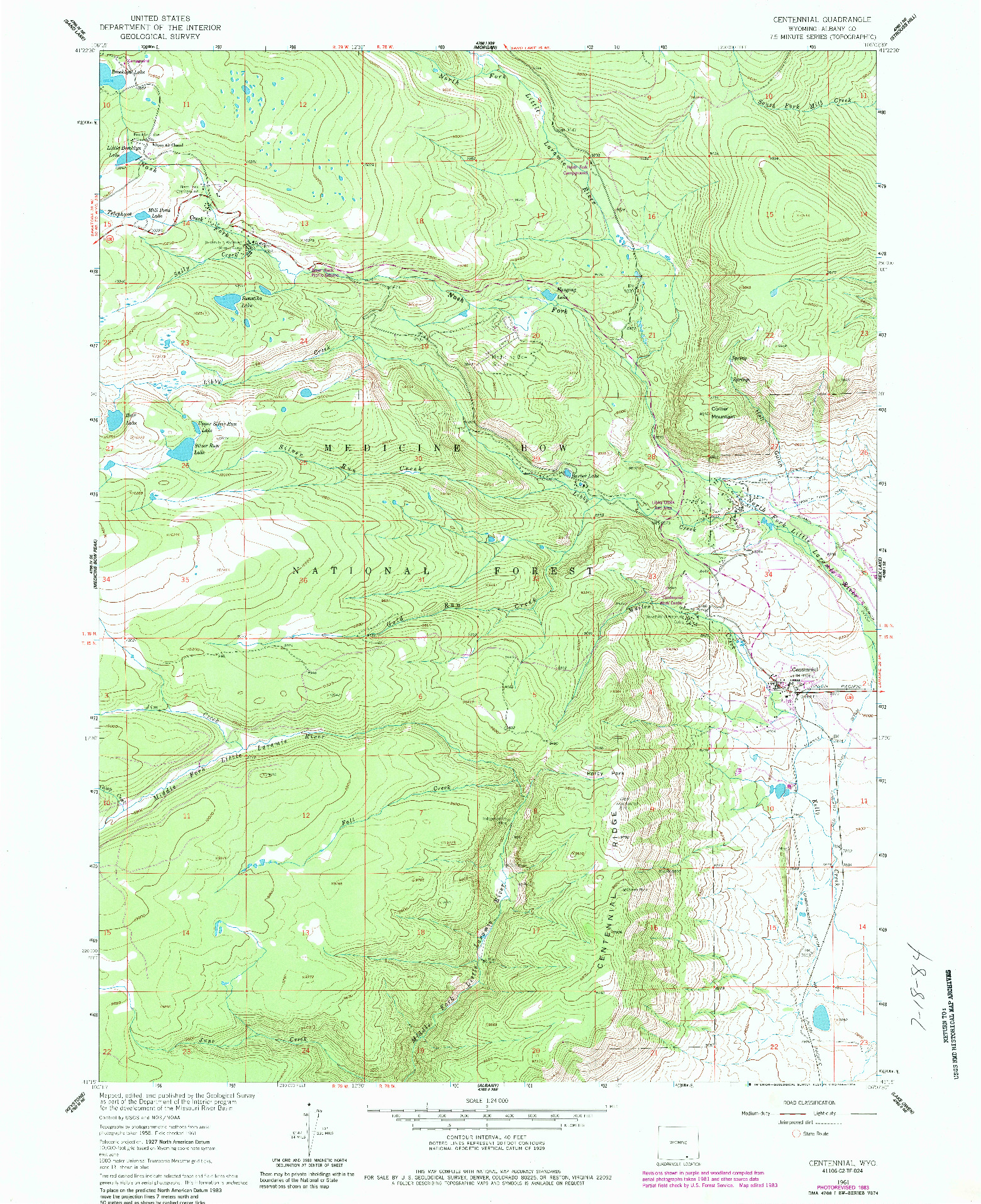 USGS 1:24000-SCALE QUADRANGLE FOR CENTENNIAL, WY 1961