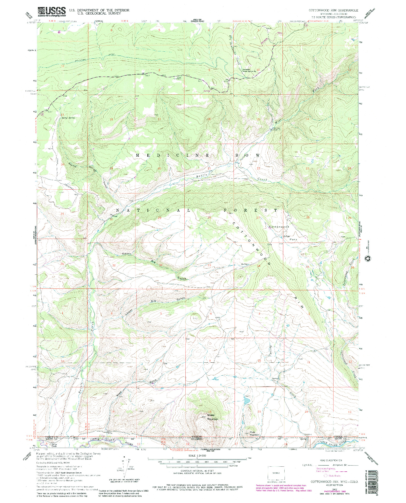 USGS 1:24000-SCALE QUADRANGLE FOR COTTONWOOD RIM, WY 1962