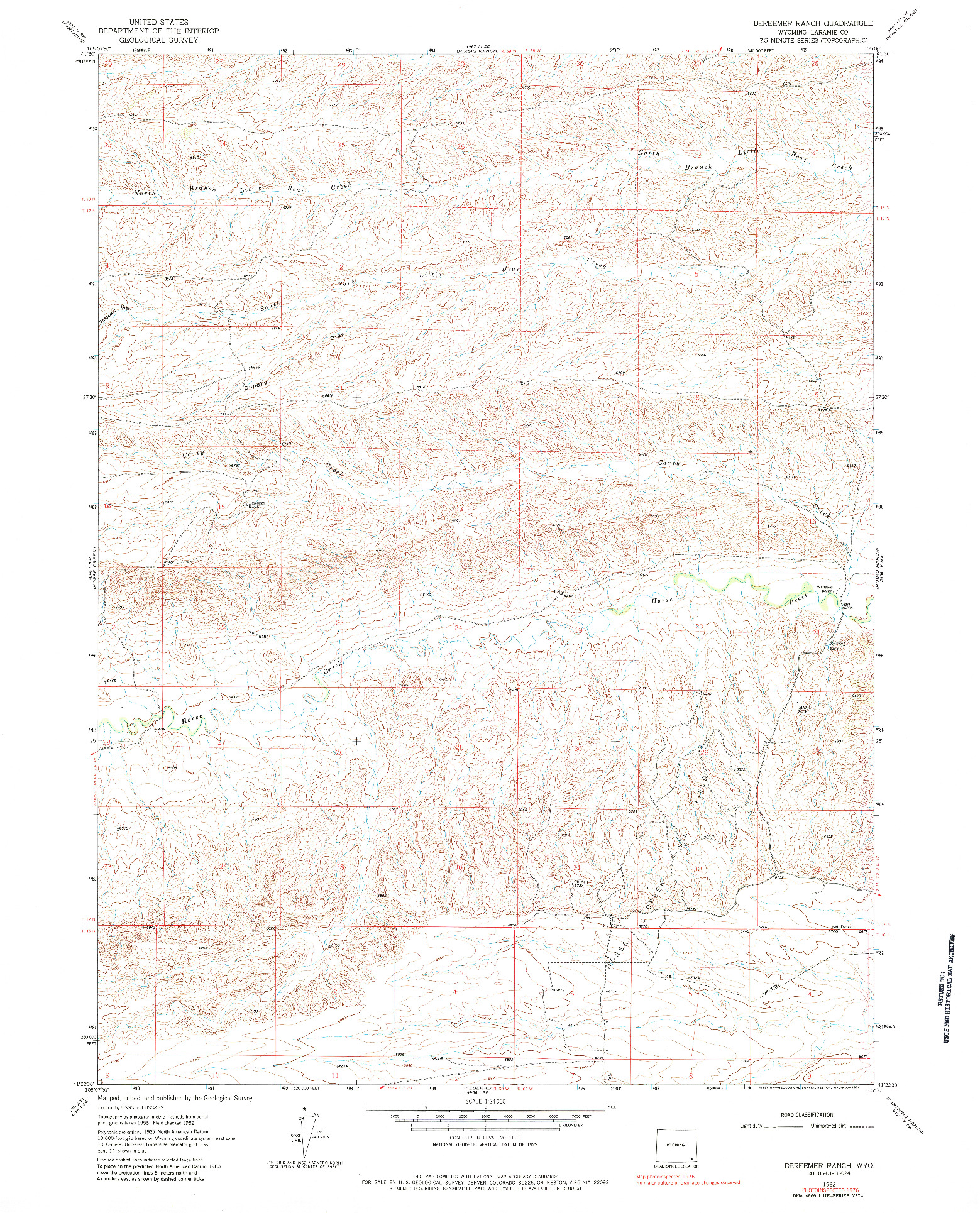 USGS 1:24000-SCALE QUADRANGLE FOR DEREEMER RANCH, WY 1962