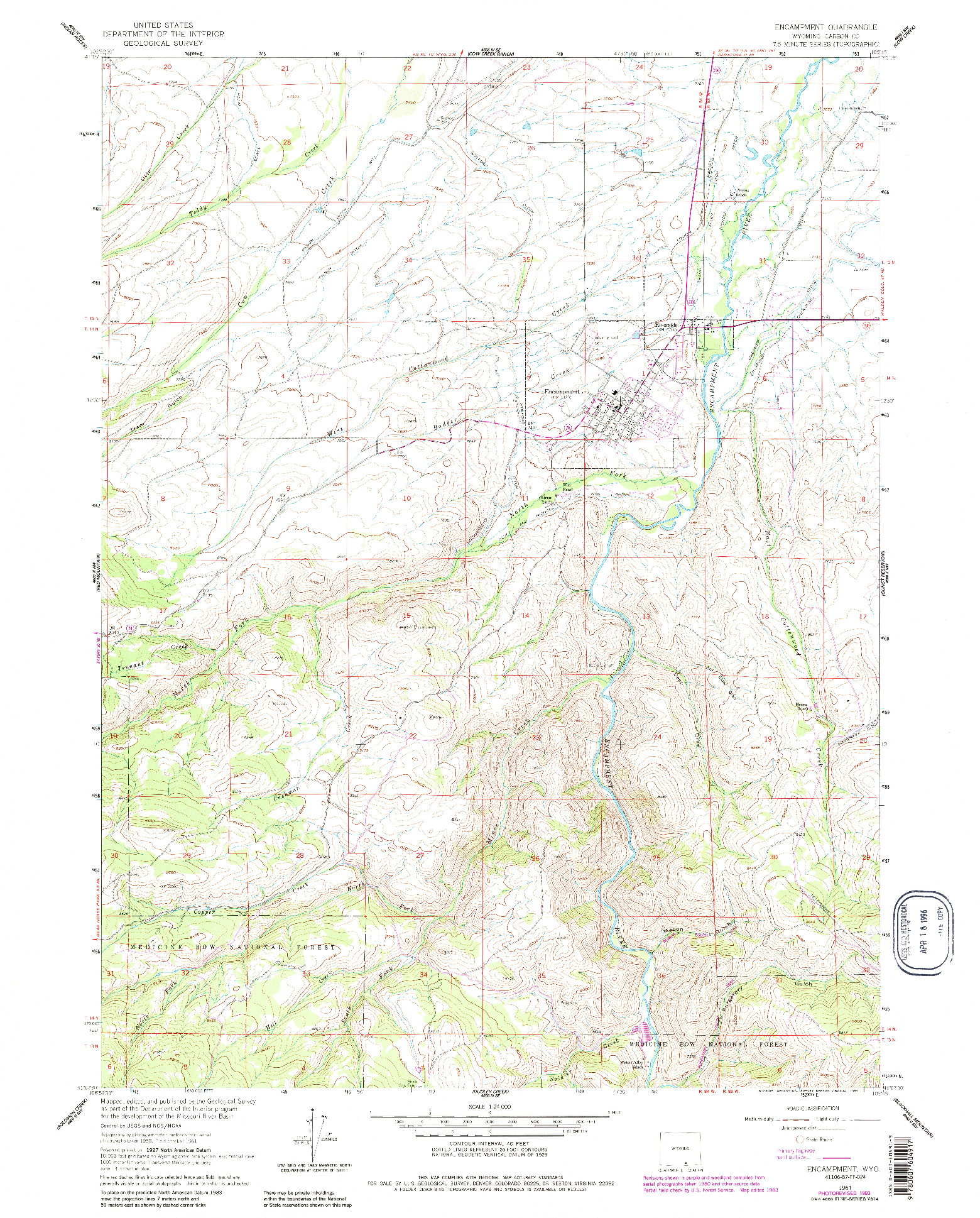 USGS 1:24000-SCALE QUADRANGLE FOR ENCAMPMENT, WY 1961