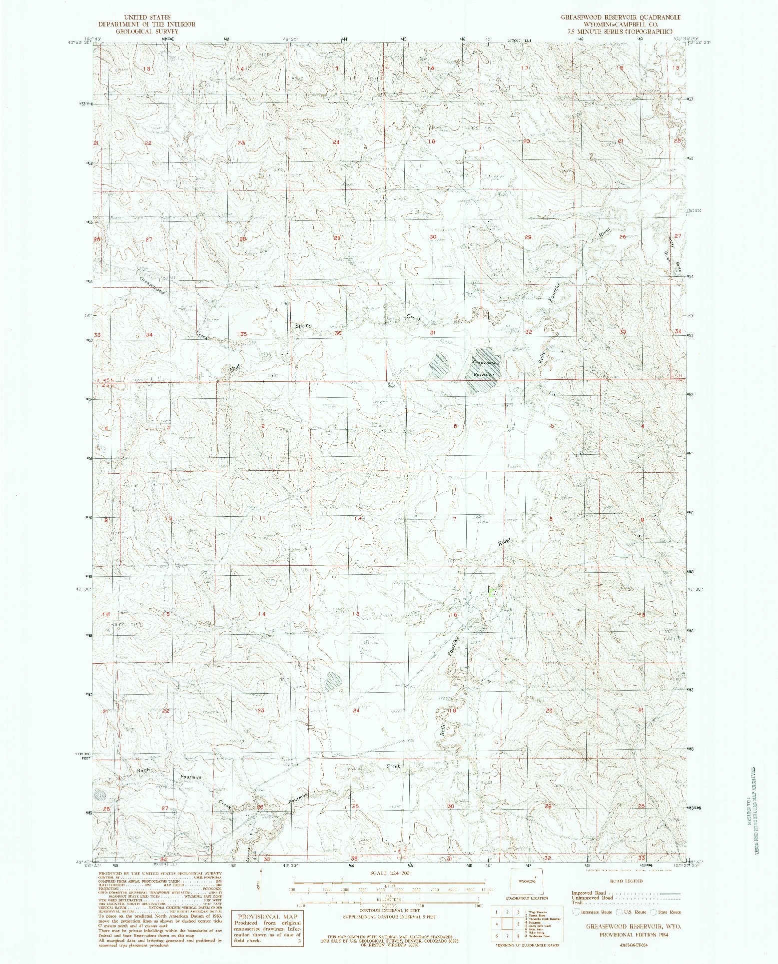 USGS 1:24000-SCALE QUADRANGLE FOR GREASEWOOD RESERVOIR, WY 1984