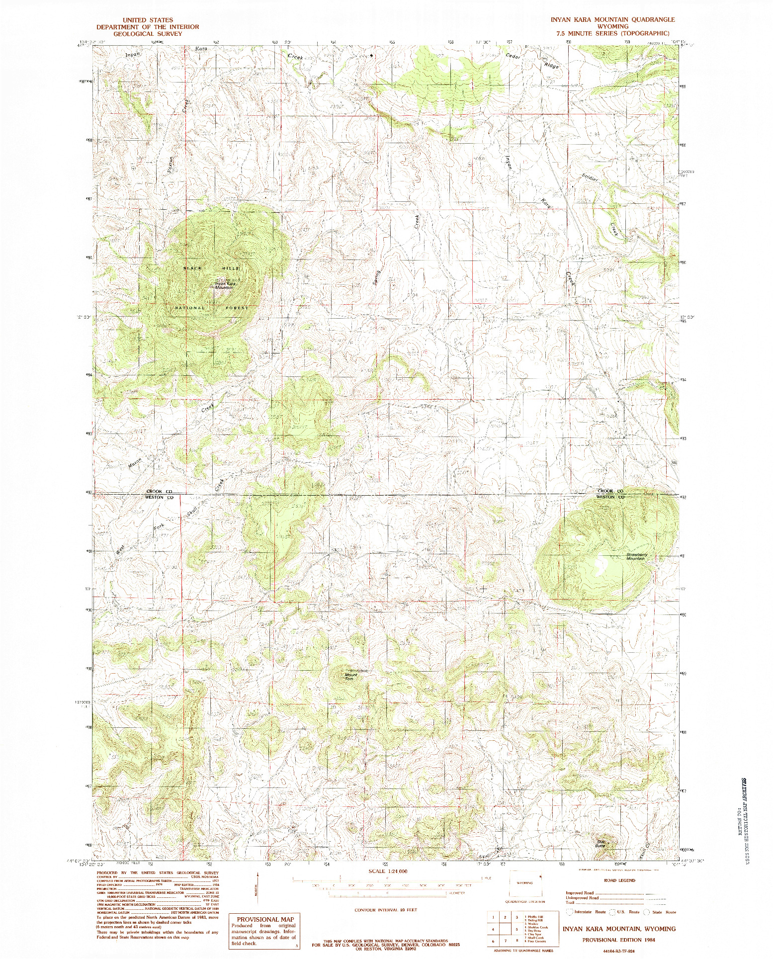 USGS 1:24000-SCALE QUADRANGLE FOR INYAN KARA MOUNTAIN, WY 1984