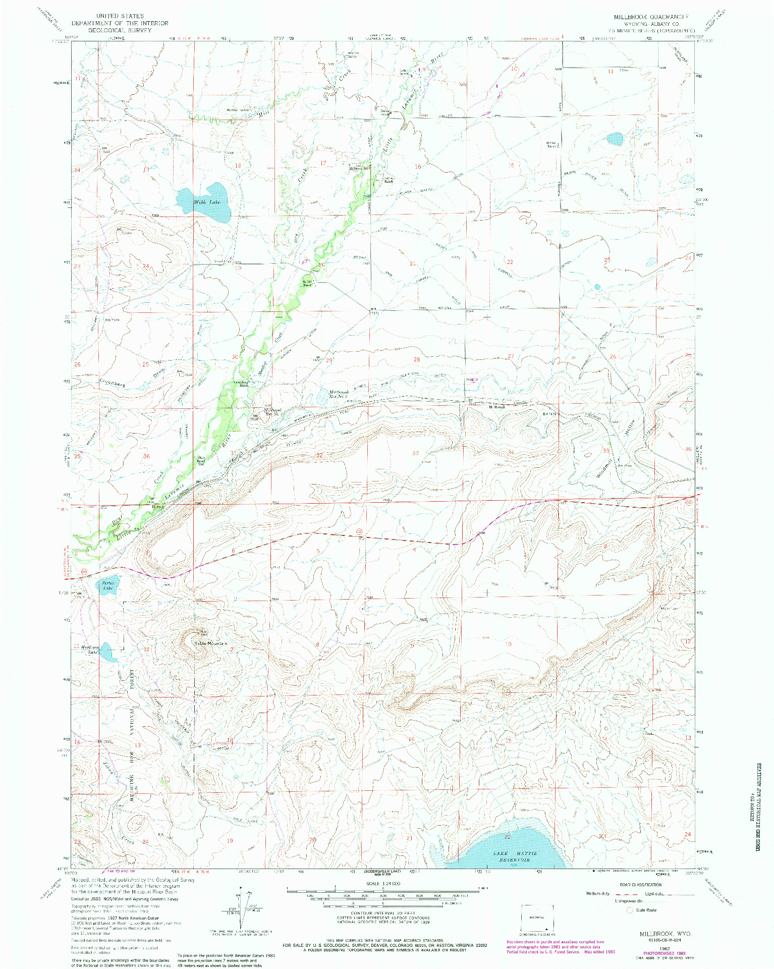 USGS 1:24000-SCALE QUADRANGLE FOR MILLBROOK, WY 1962