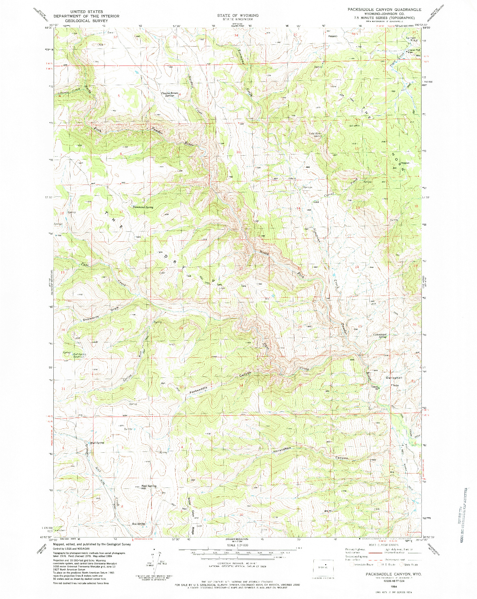 USGS 1:24000-SCALE QUADRANGLE FOR PACKSADDLE CANYON, WY 1984