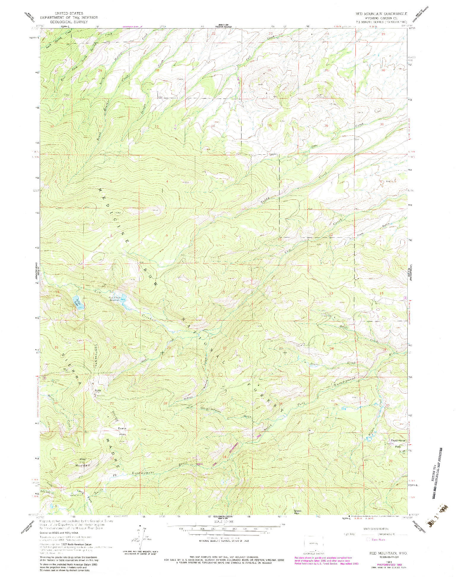 USGS 1:24000-SCALE QUADRANGLE FOR RED MOUNTAIN, WY 1961