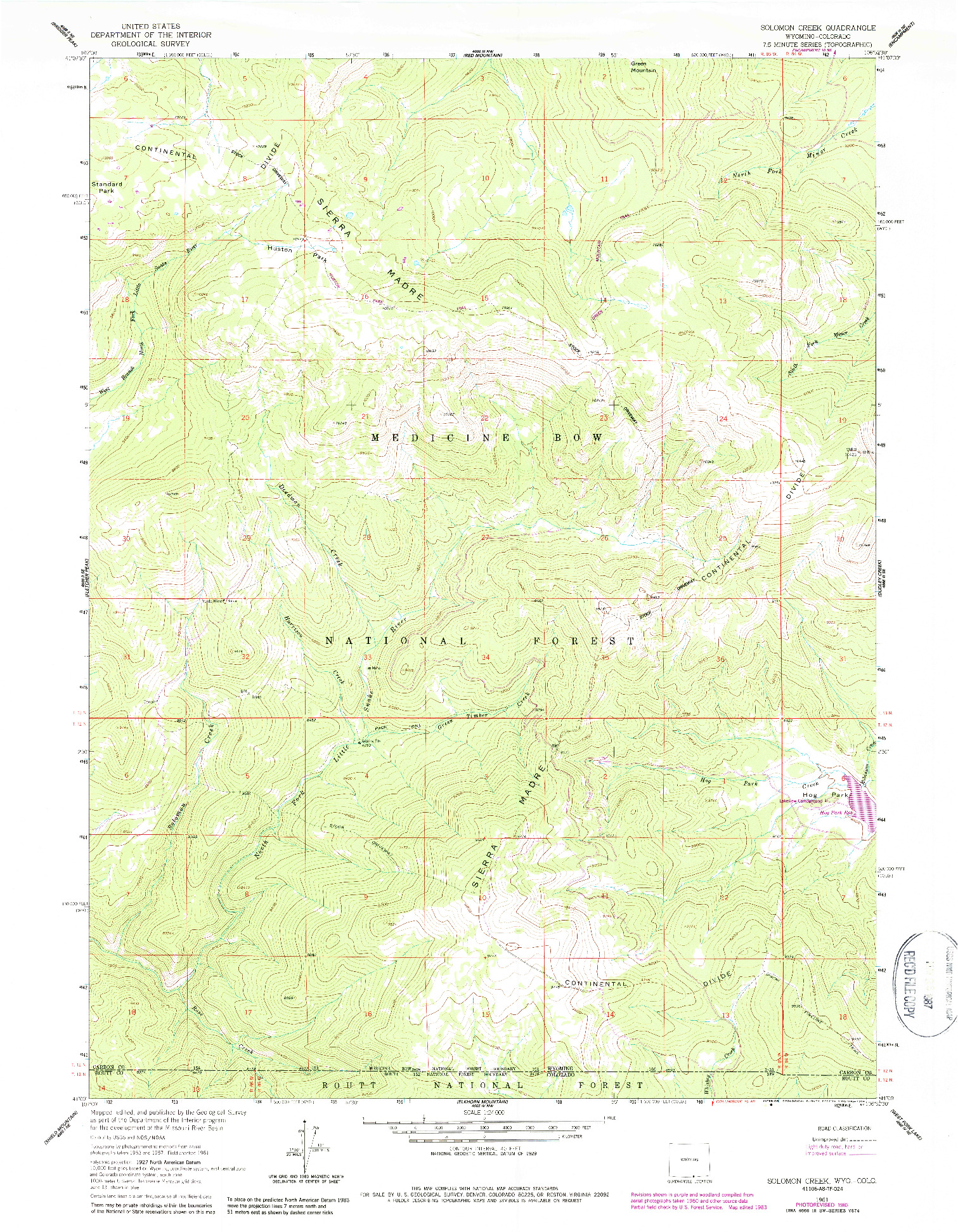 USGS 1:24000-SCALE QUADRANGLE FOR SOLOMON CREEK, WY 1961