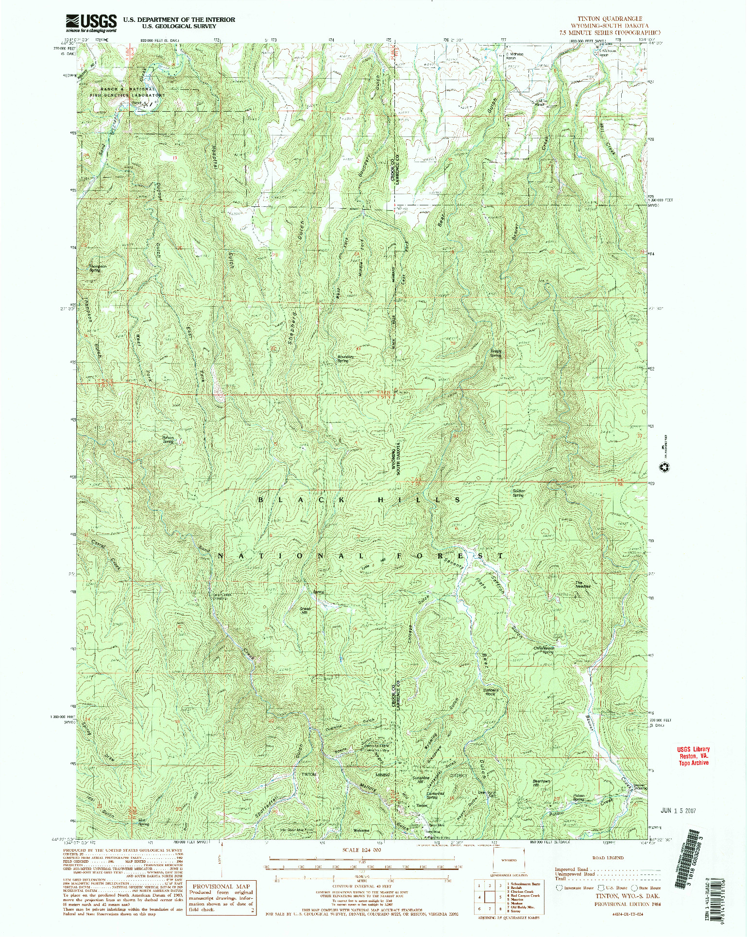 USGS 1:24000-SCALE QUADRANGLE FOR TINTON, WY 1984