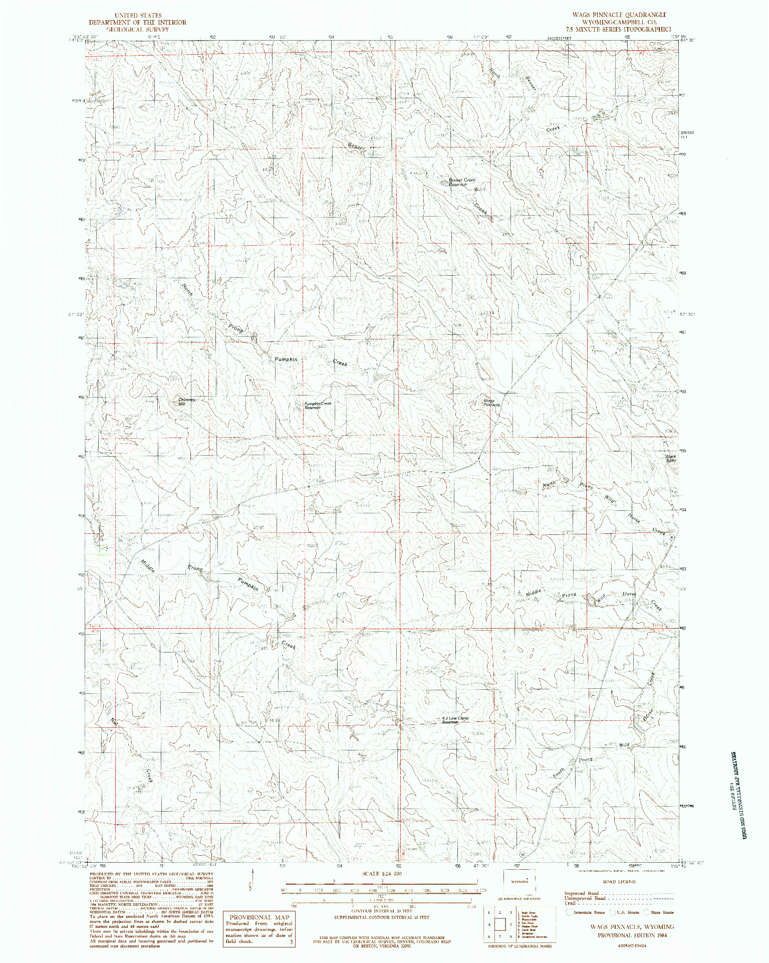 USGS 1:24000-SCALE QUADRANGLE FOR WAGS PINNACLE, WY 1984