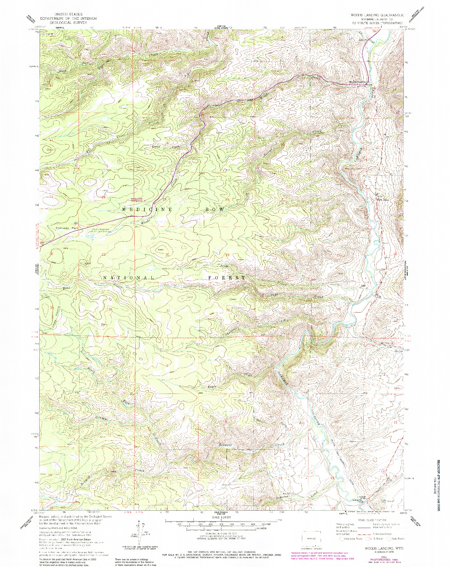 USGS 1:24000-SCALE QUADRANGLE FOR WOODS LANDING, WY 1961