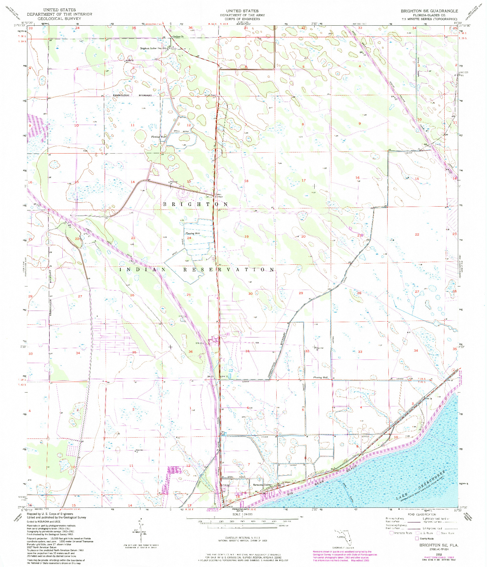 USGS 1:24000-SCALE QUADRANGLE FOR BRIGHTON SE, FL 1953