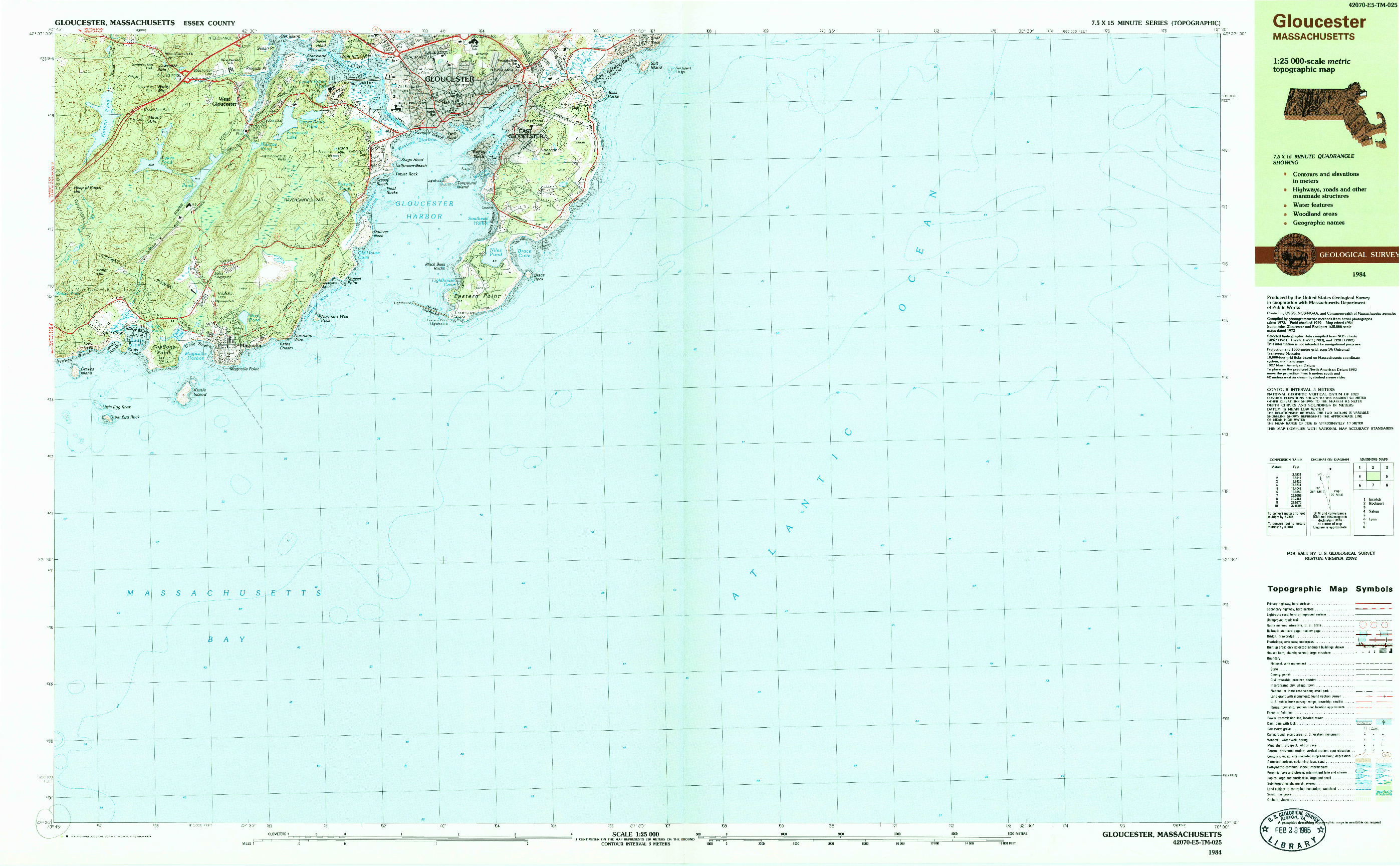 USGS 1:25000-SCALE QUADRANGLE FOR GLOUCESTER, MA 1984