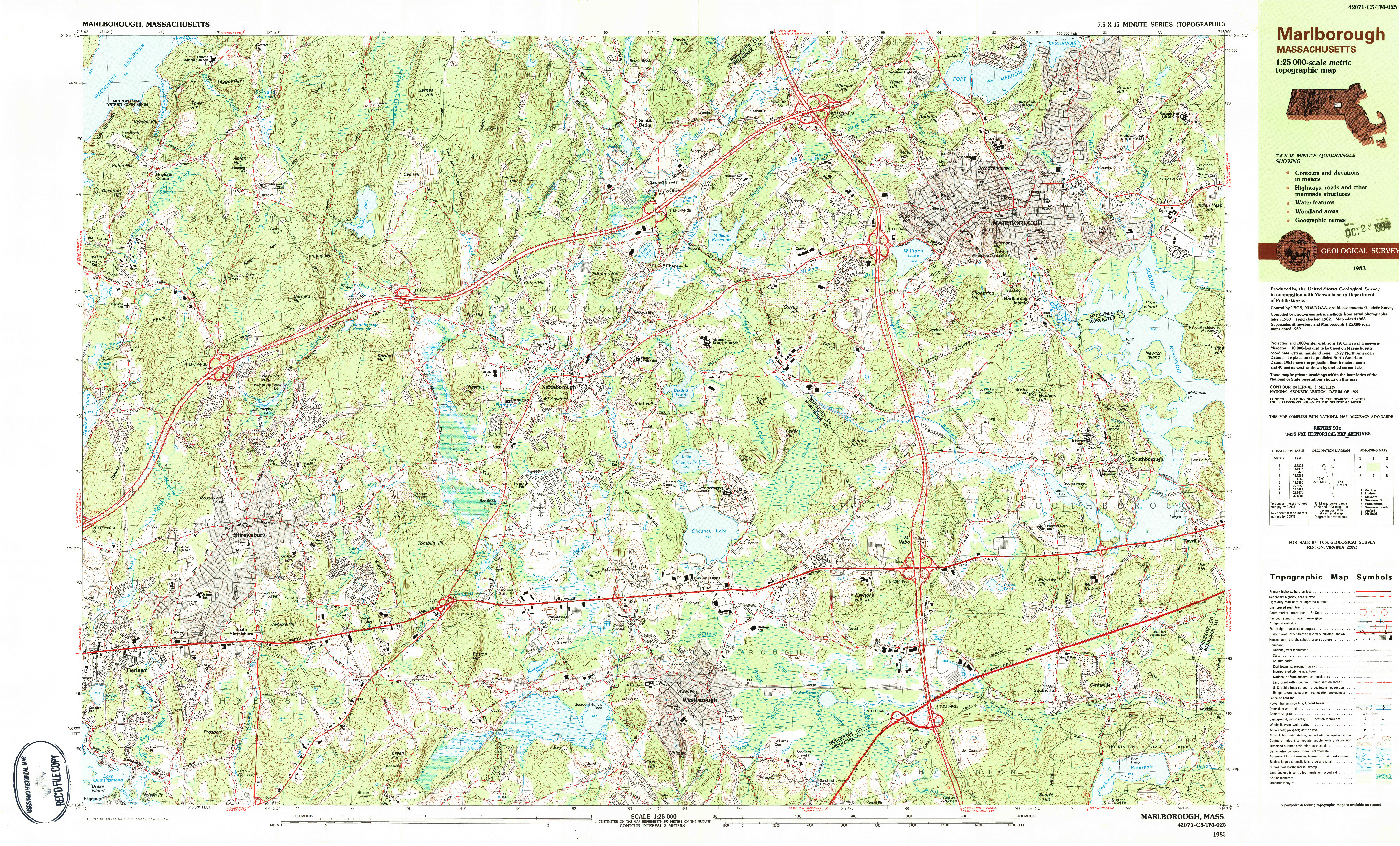 USGS 1:25000-SCALE QUADRANGLE FOR MARLBOROUGH, MA 1983