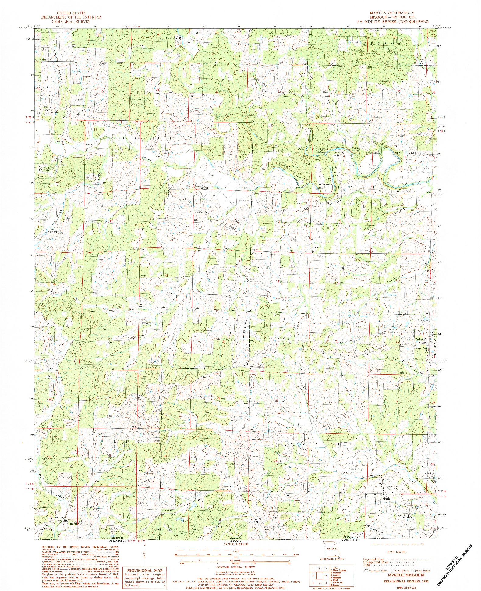 USGS 1:24000-SCALE QUADRANGLE FOR MYRTLE, MO 1984