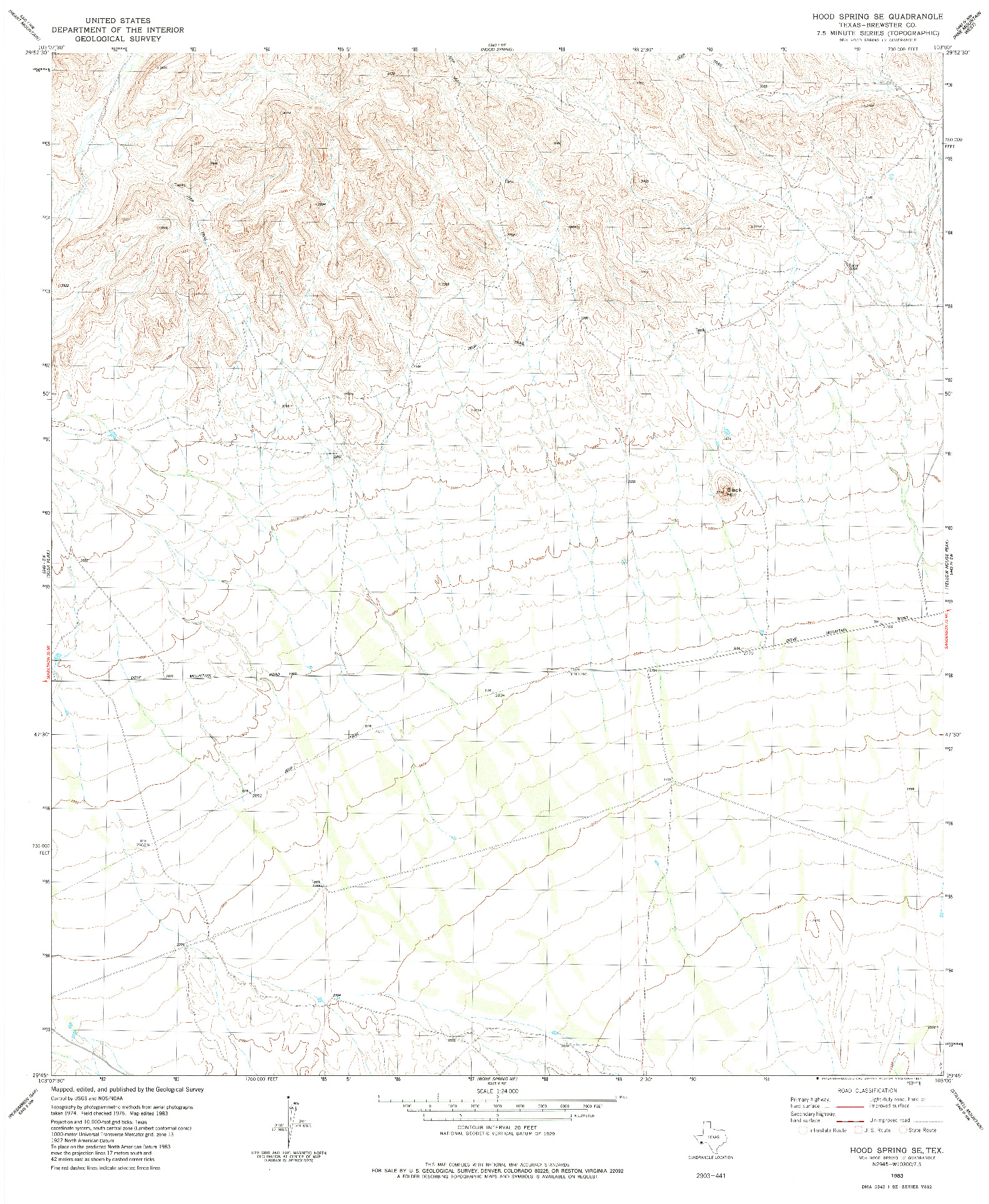 USGS 1:24000-SCALE QUADRANGLE FOR HOOD SPRING SE, TX 1983