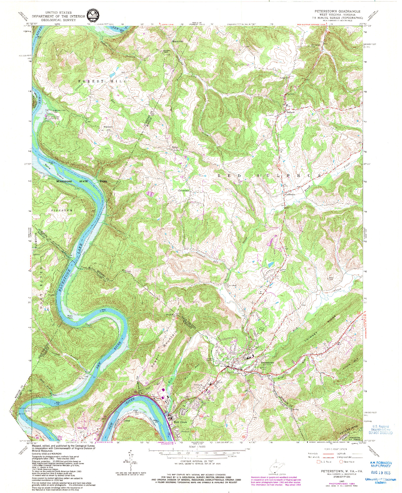 USGS 1:24000-SCALE QUADRANGLE FOR PETERSTOWN, WV 1965