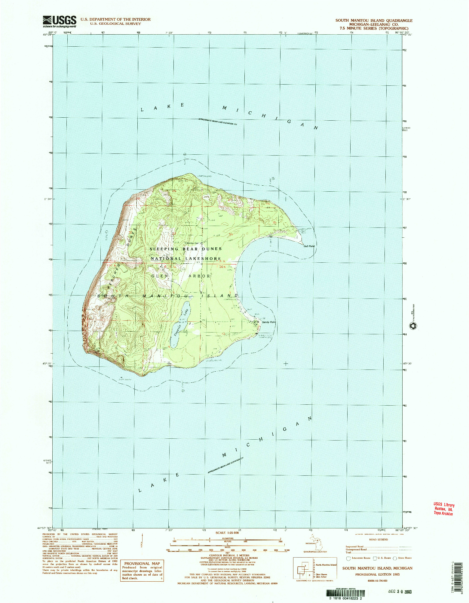 USGS 1:24000-SCALE QUADRANGLE FOR SOUTH MANITOU ISLAND, MI 1983