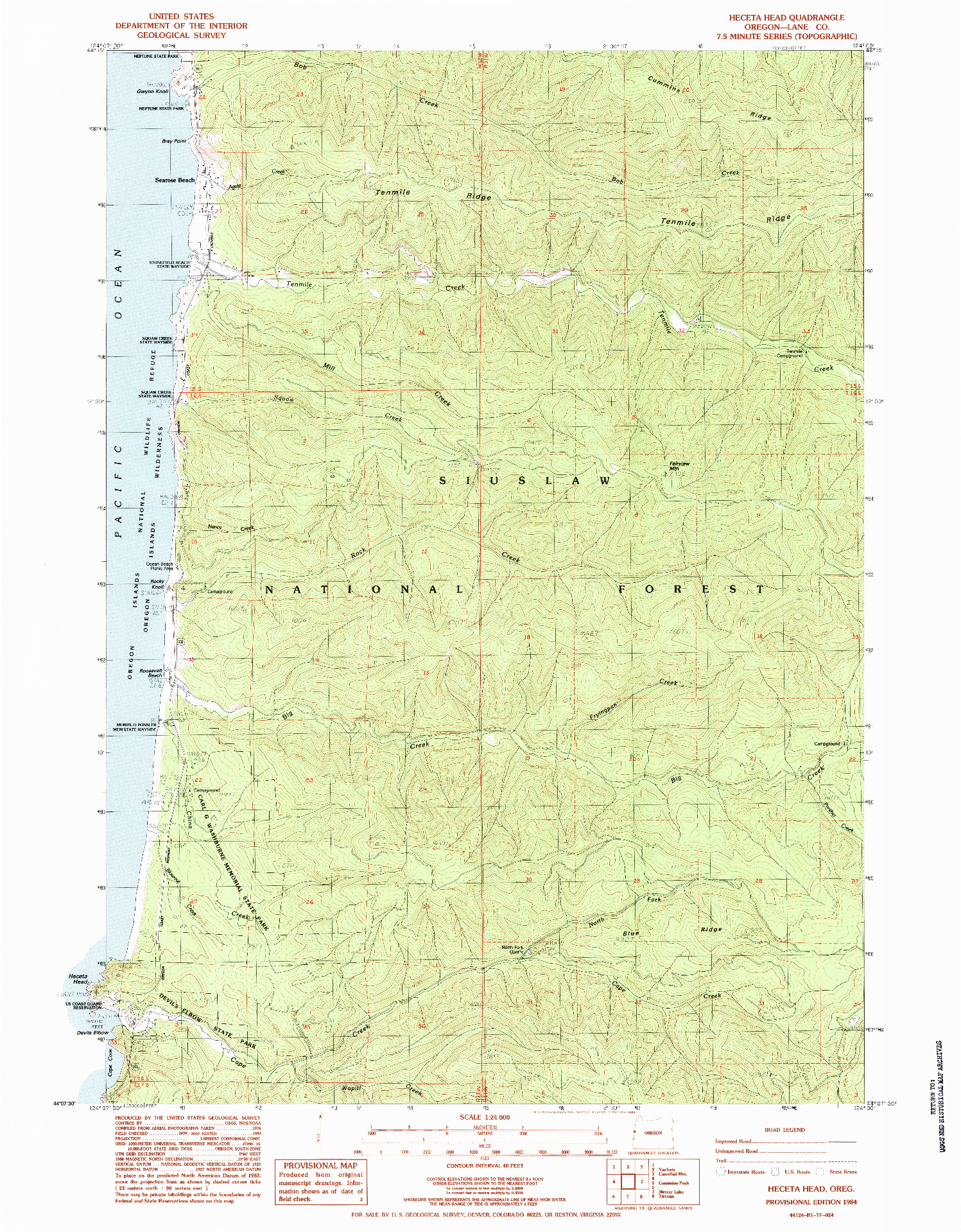 USGS 1:24000-SCALE QUADRANGLE FOR HECETA HEAD, OR 1984