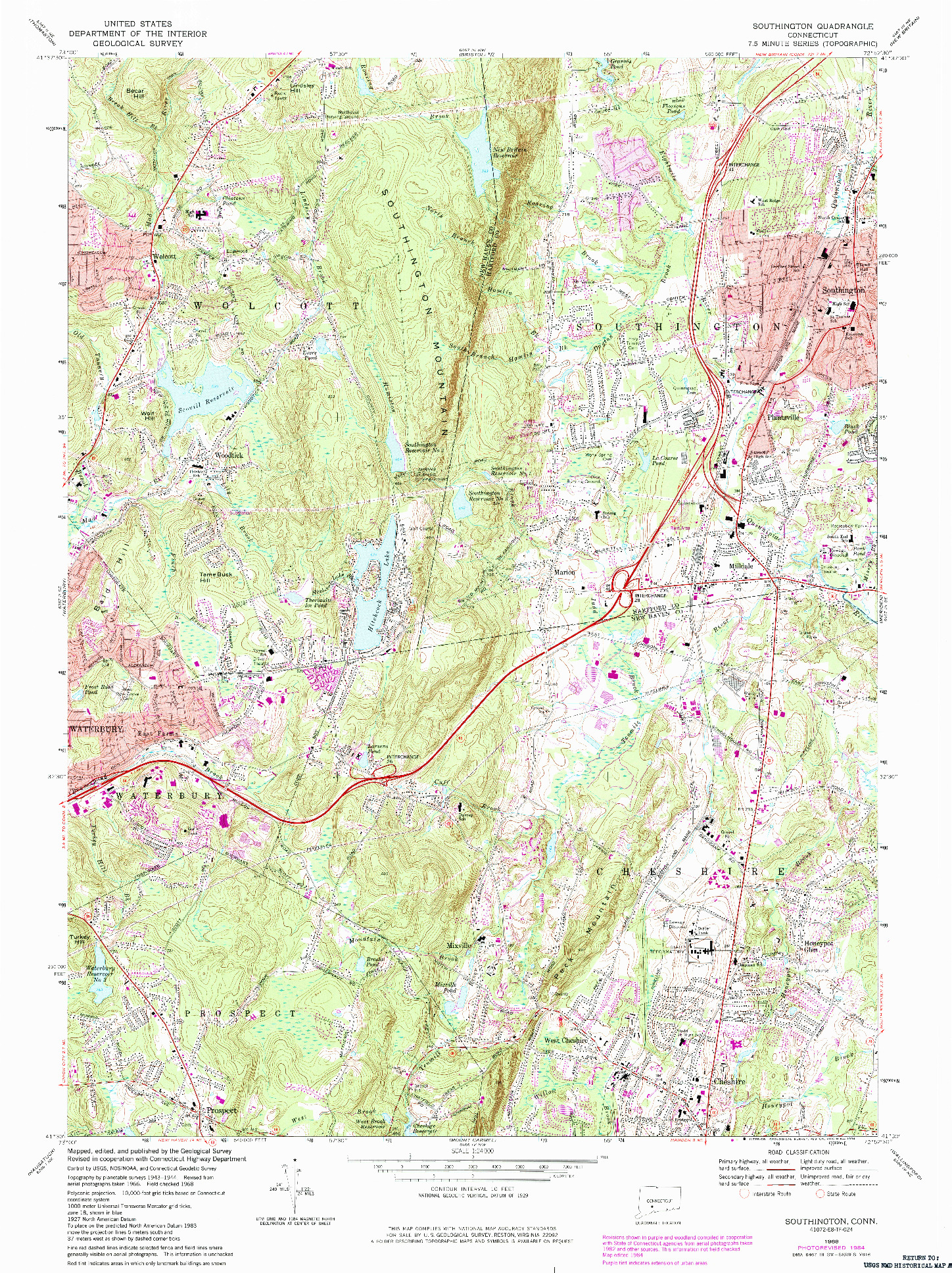 USGS 1:24000-SCALE QUADRANGLE FOR SOUTHINGTON, CT 1968