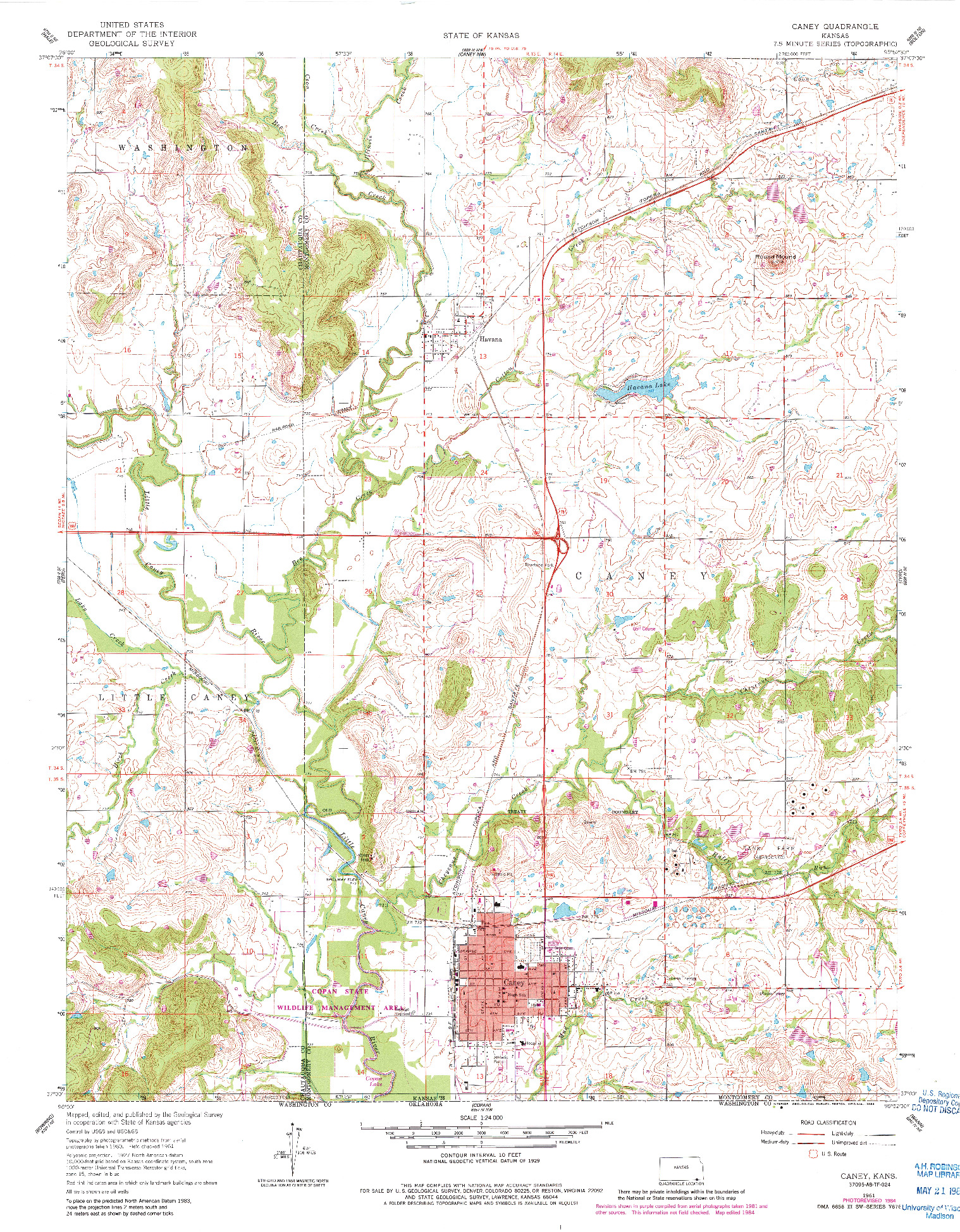 USGS 1:24000-SCALE QUADRANGLE FOR CANEY, KS 1961