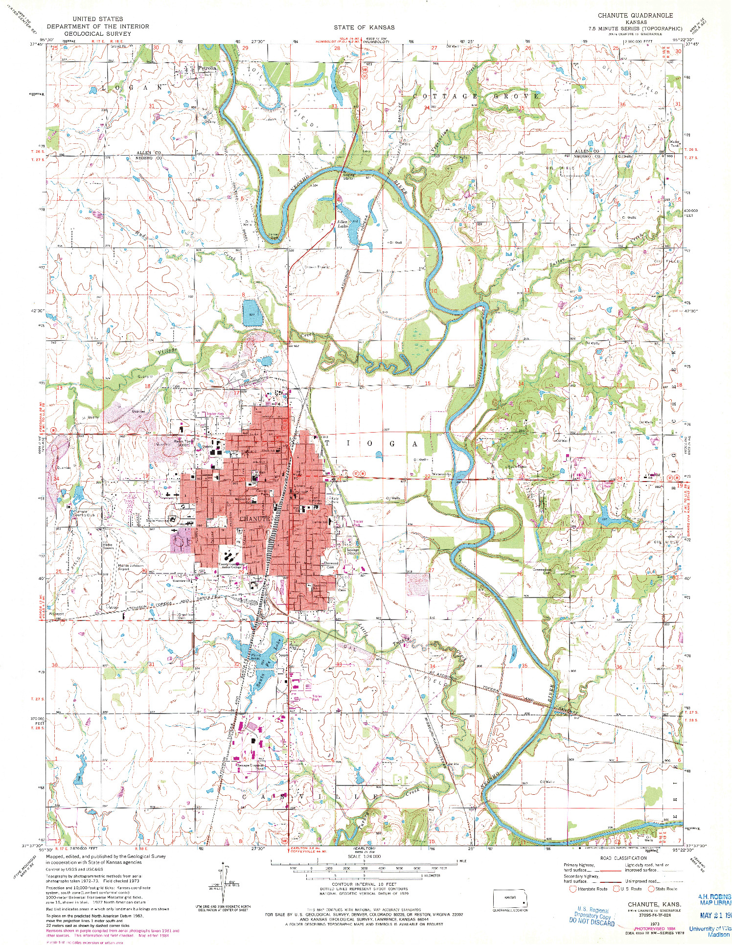 USGS 1:24000-SCALE QUADRANGLE FOR CHANUTE, KS 1973