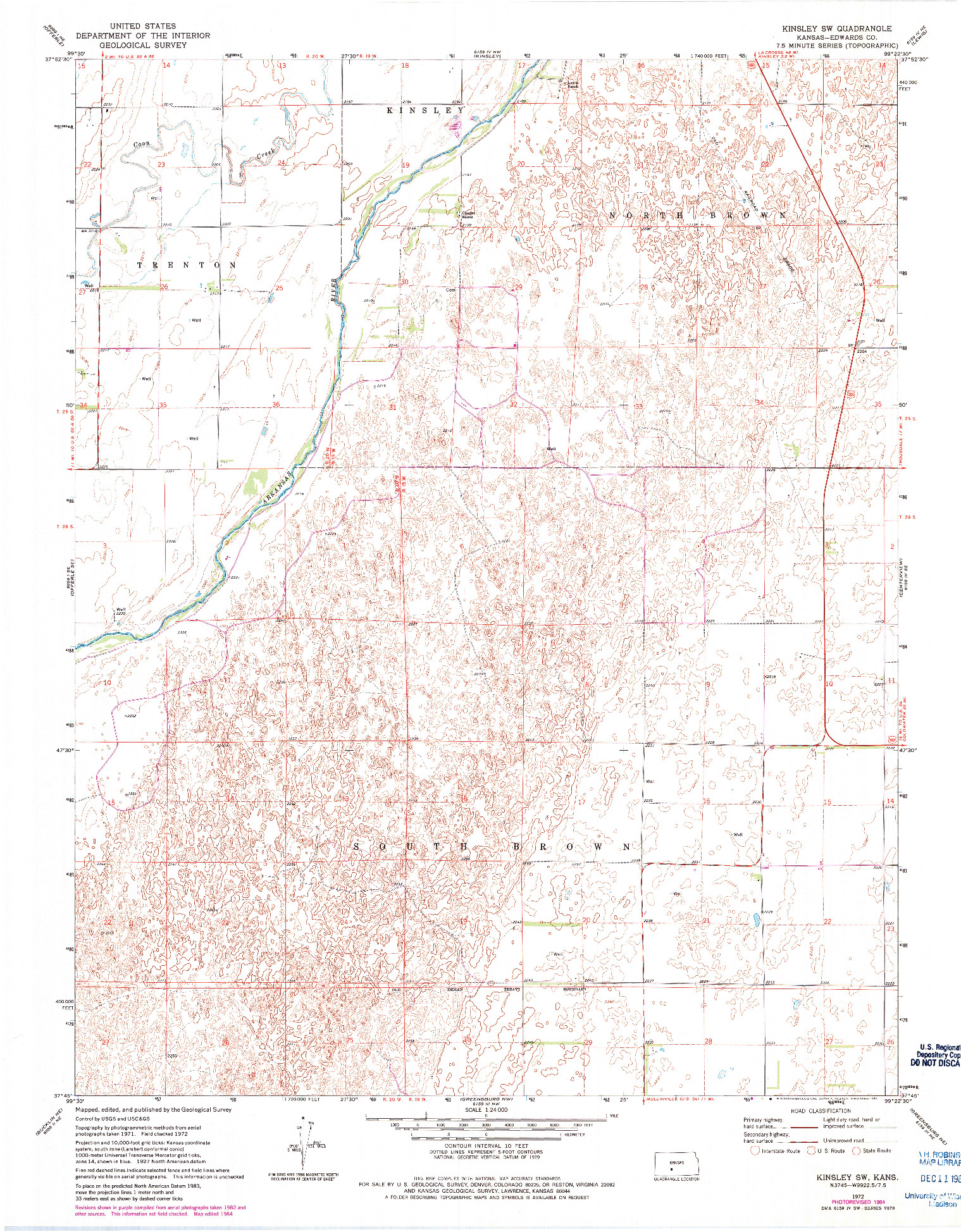 USGS 1:24000-SCALE QUADRANGLE FOR KINSLEY SW, KS 1972