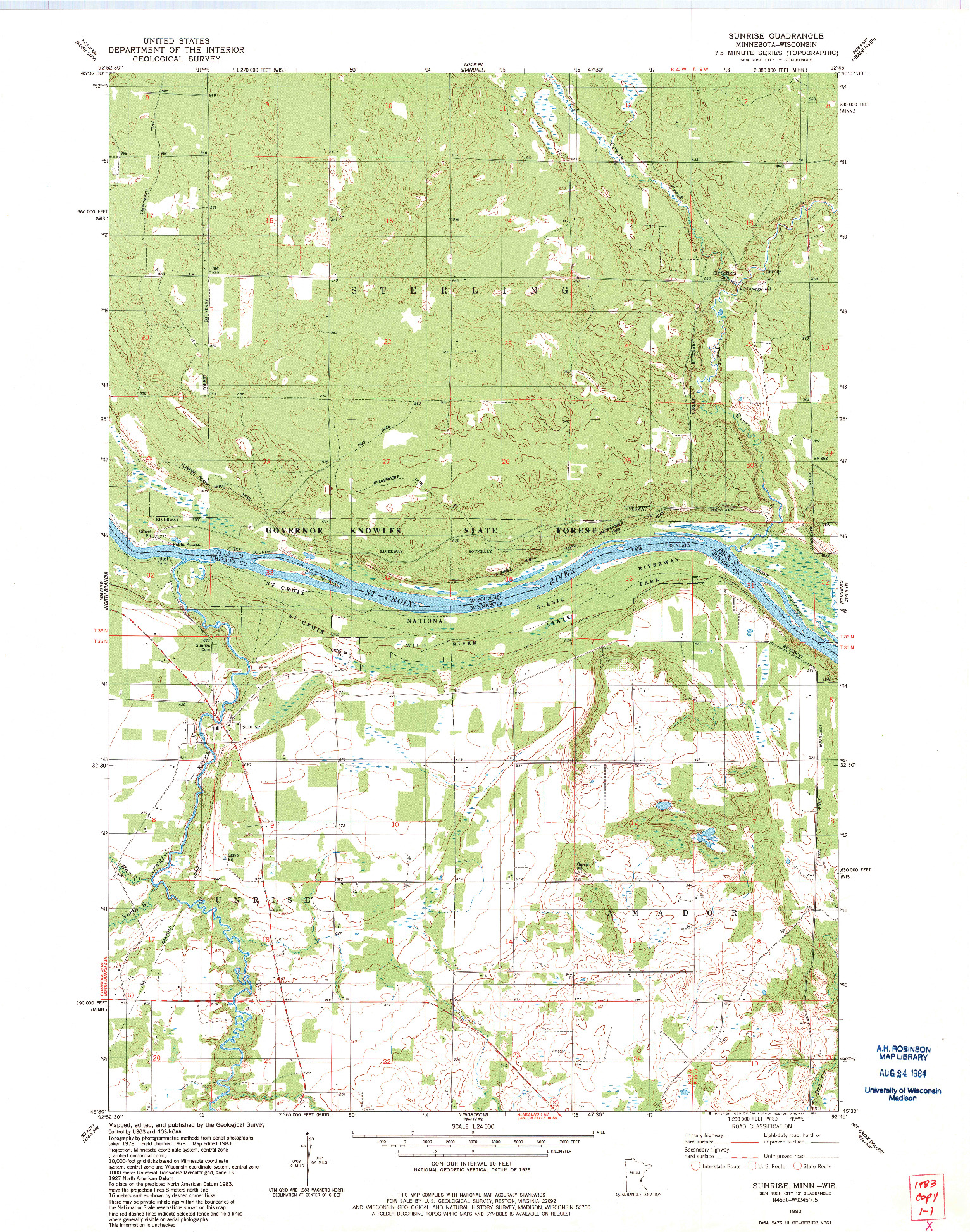 USGS 1:24000-SCALE QUADRANGLE FOR SUNRISE, MN 1983