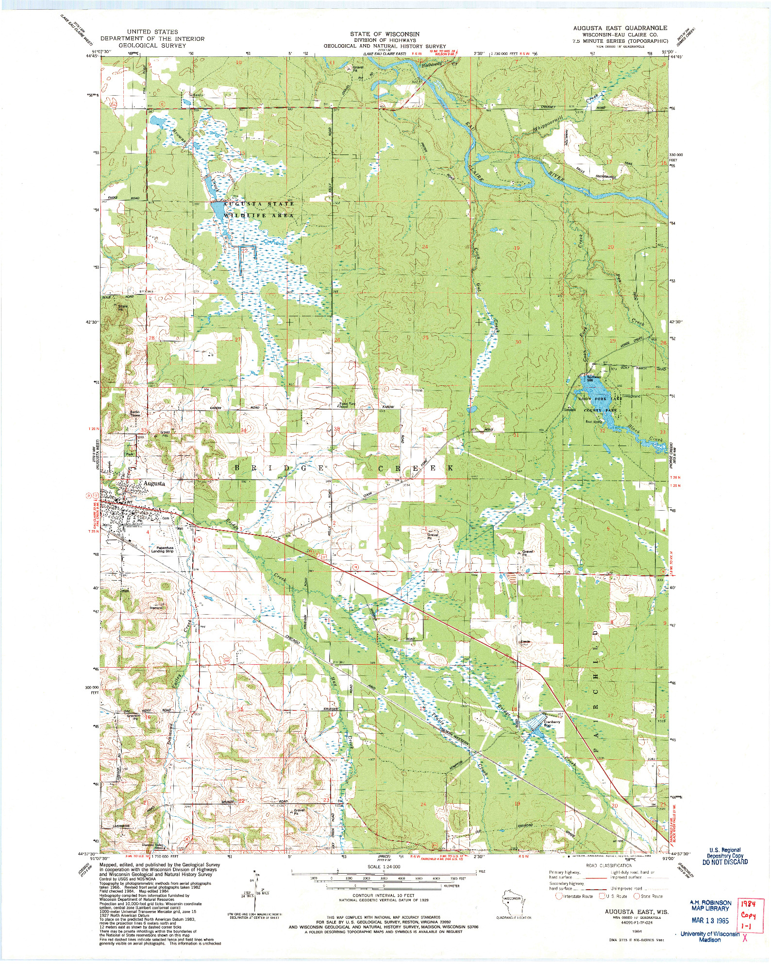 USGS 1:24000-SCALE QUADRANGLE FOR AUGUSTA EAST, WI 1984