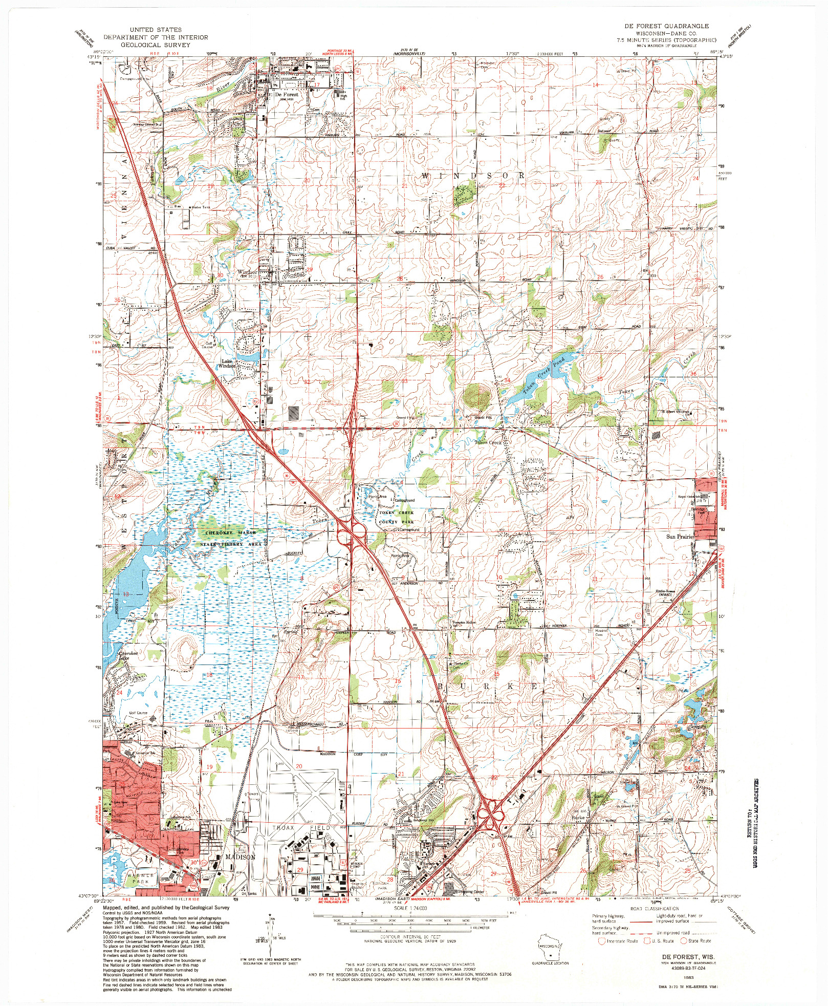 USGS 1:24000-SCALE QUADRANGLE FOR DE FOREST, WI 1983