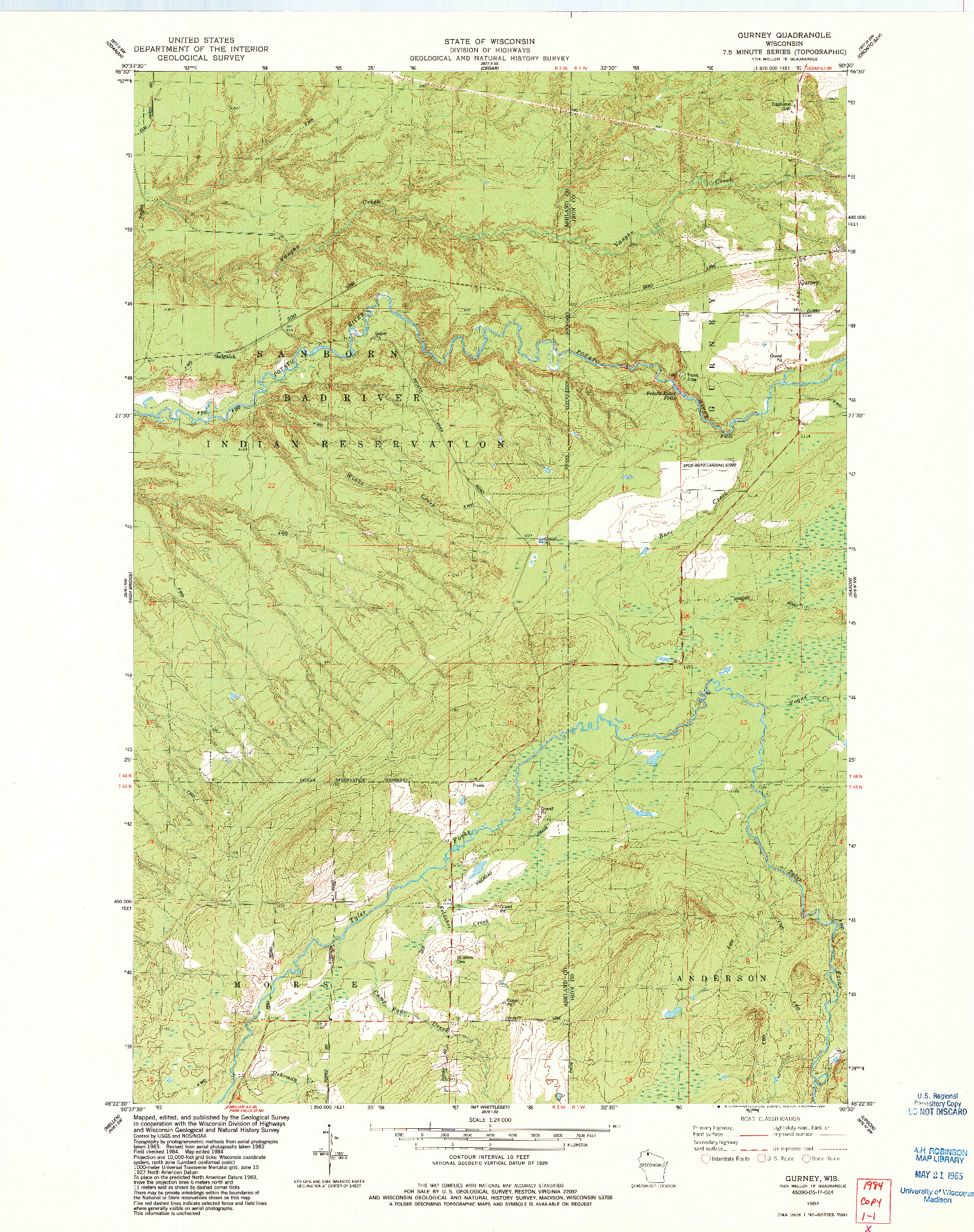 USGS 1:24000-SCALE QUADRANGLE FOR GURNEY, WI 1984