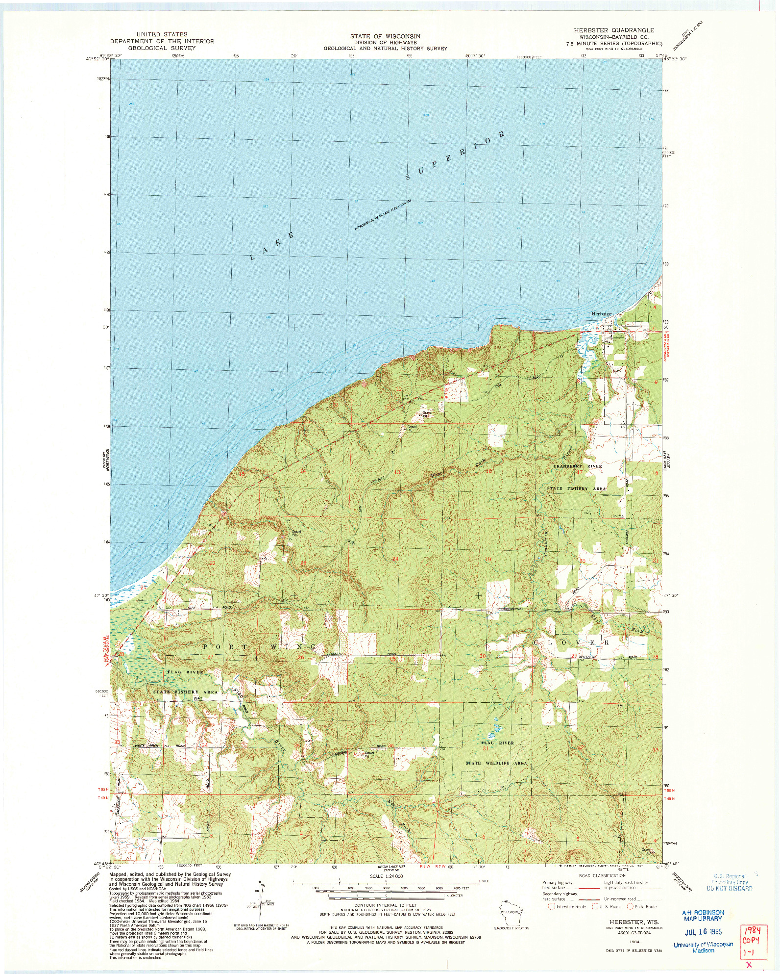 USGS 1:24000-SCALE QUADRANGLE FOR HERBSTER, WI 1984